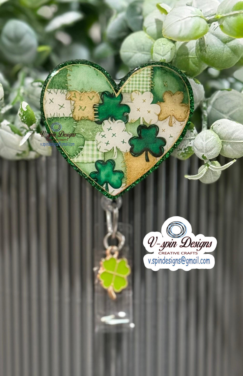Vintage patchwork St. Patrick’s day heart Badge Reel