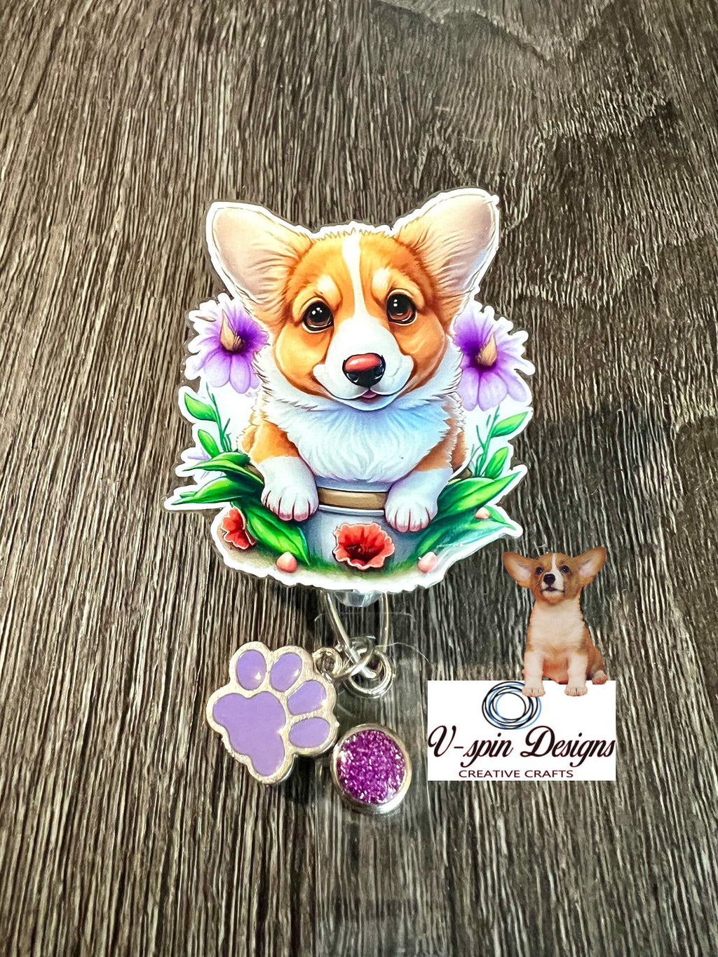Corgi puppy dog Badge reel/ID Holder card holder/nurse/teachers/dogs/teacup badge reels