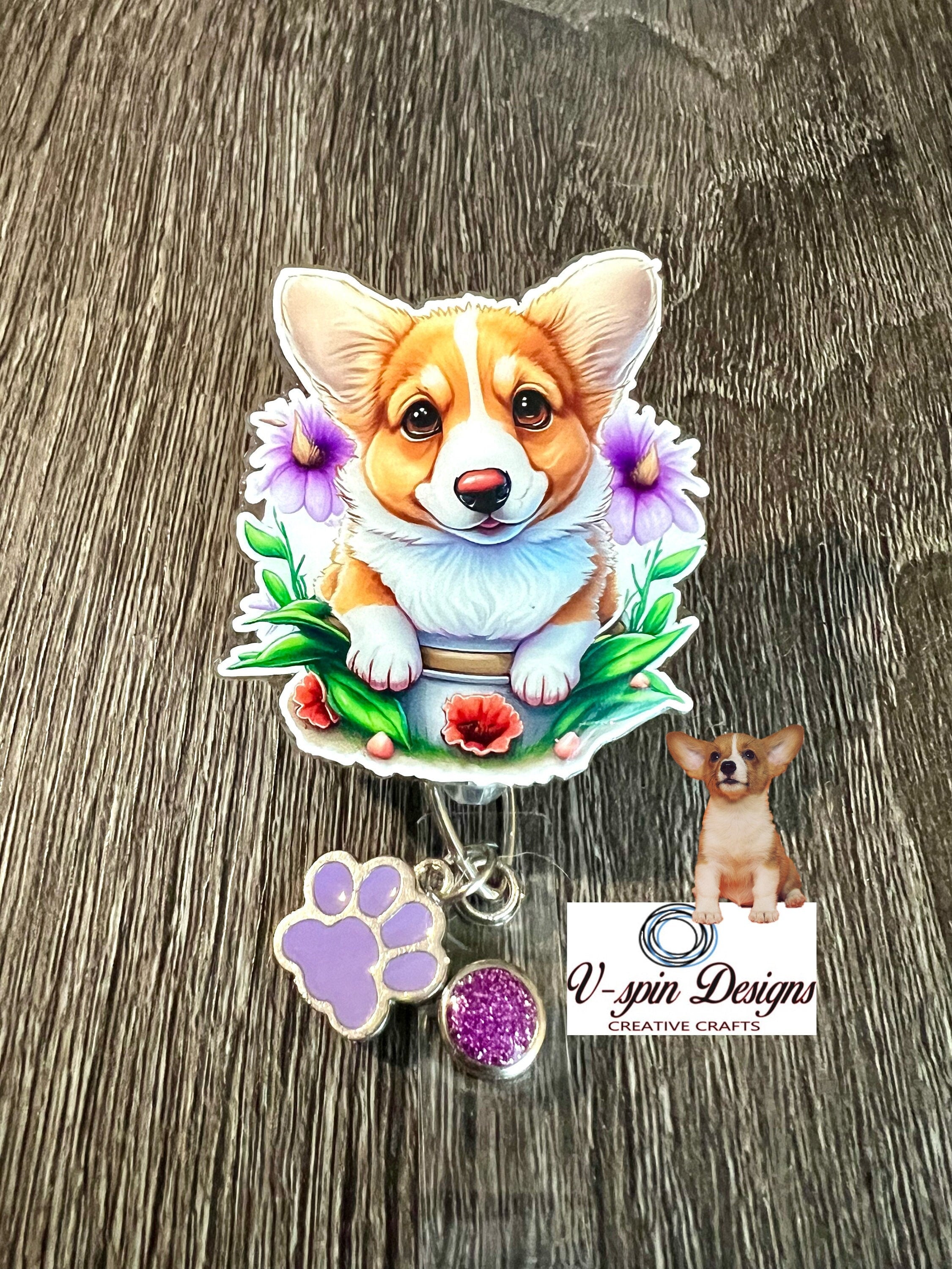 Corgi puppy dog Badge reel/ID Holder card holder/nurse/teachers/dogs/teacup badge reels