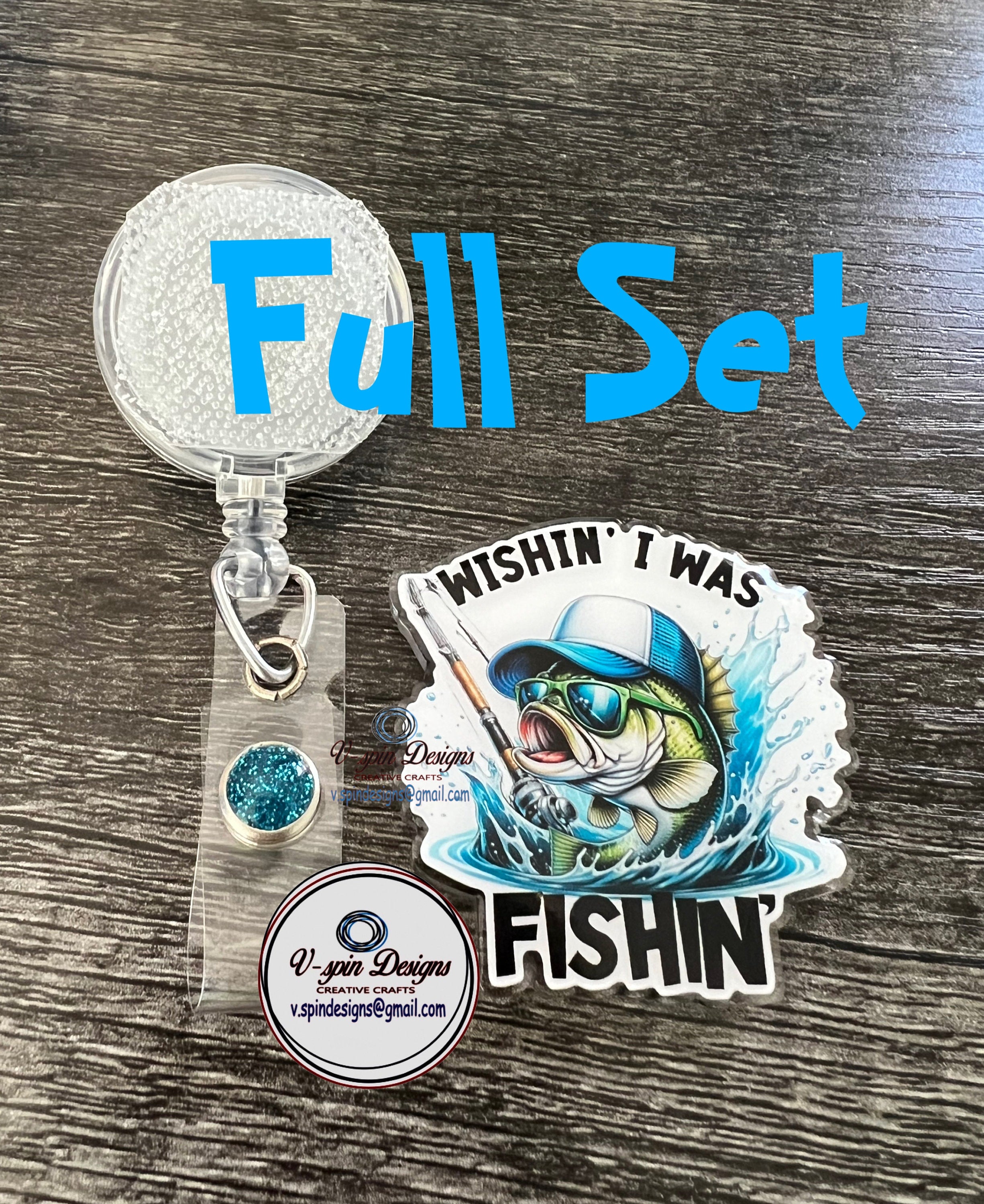 Wishin I was Fishin bass badge reel/ID Holder/nurses/teachers/bass/fishing badge reels