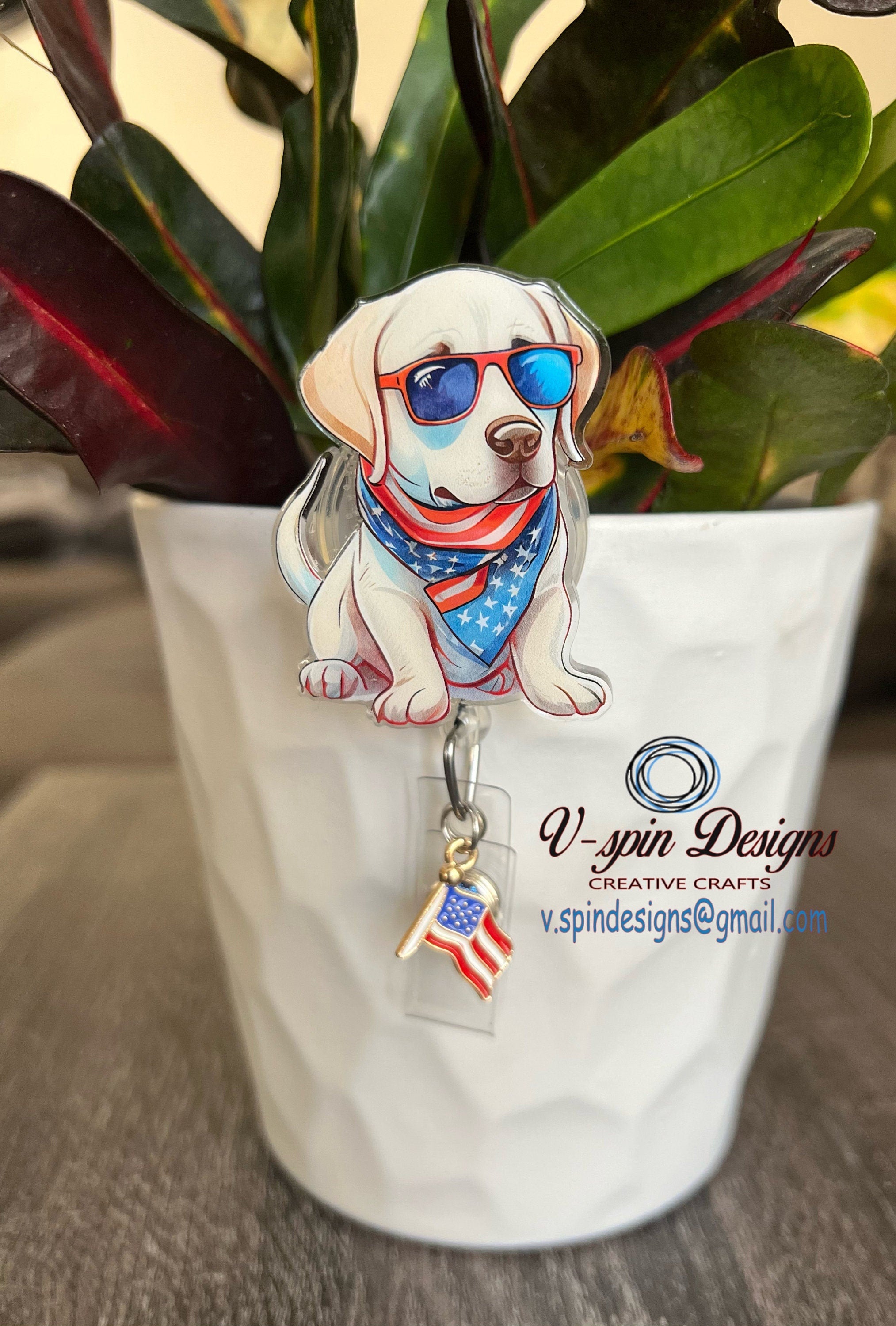 Patriotic Labrador Badge Reel | 4th of July Retractable ID Holder