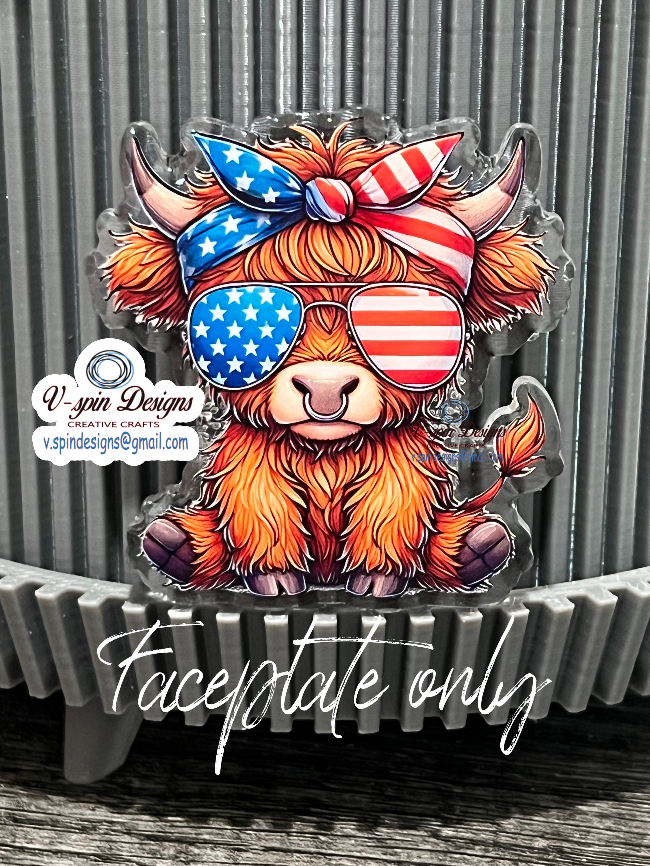 Sassy Highland Cow 4th of July Badge Reel | Patriotic Retractable Acrylic ID Holder