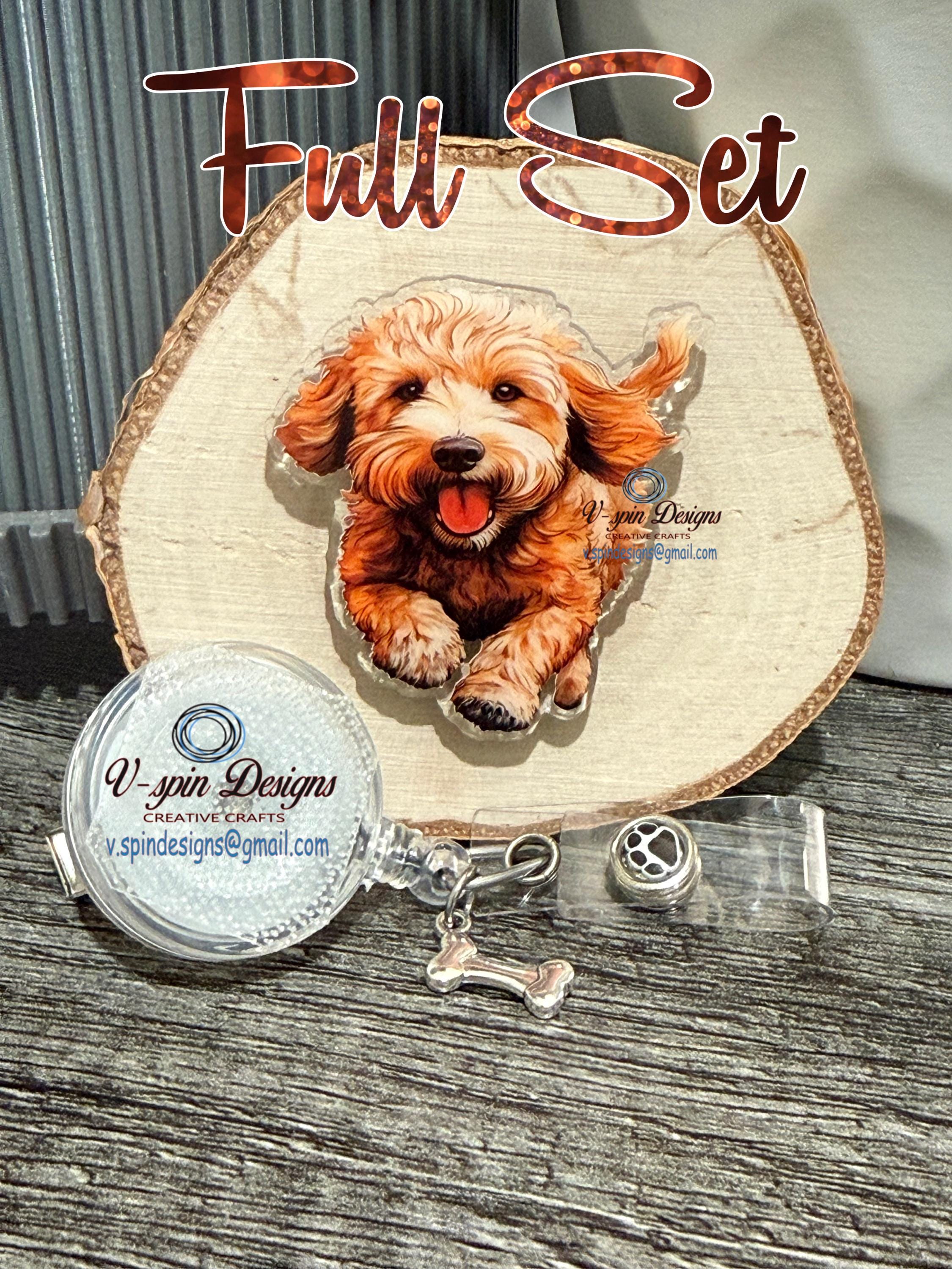 Golden Doodle Puppy Badge Reel | Retractable Acrylic ID Holder for Dog Lovers