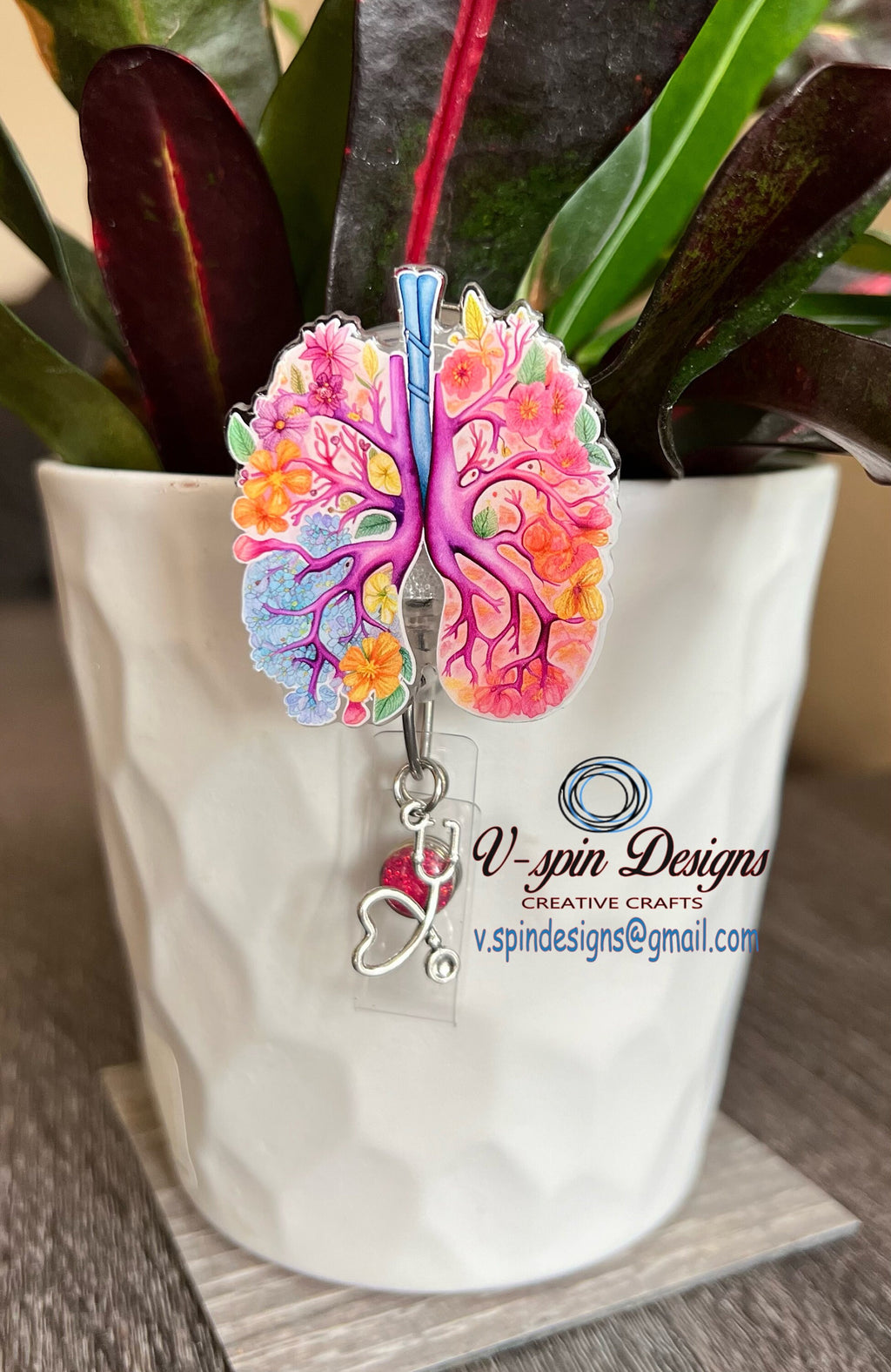 Floral lungs badge reel/ID Holder card holder/nurse/respiratory/RT