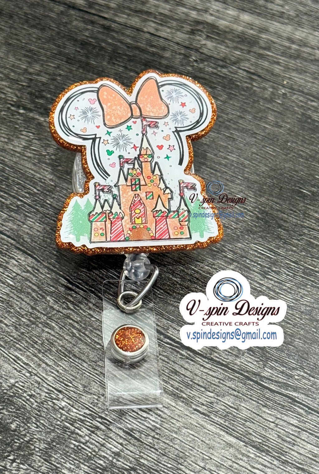 Gingerbread Castle Badge Reel | Christmas Glitter Retractable Acrylic ID Holder