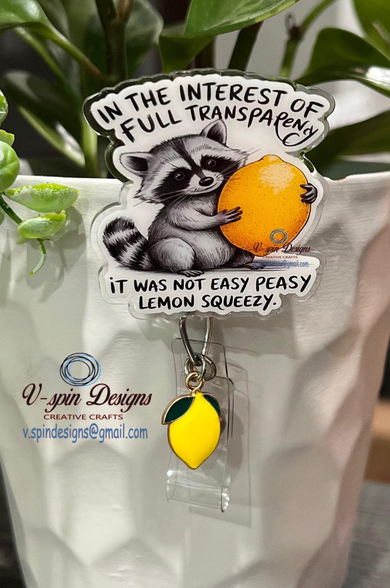 Funny Raccoon Badge Reel: "Not Easy Peezy" ID Holder