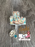 Cowgirl Boots & Flowers Badge Reel | Western Retractable Acrylic ID Holder