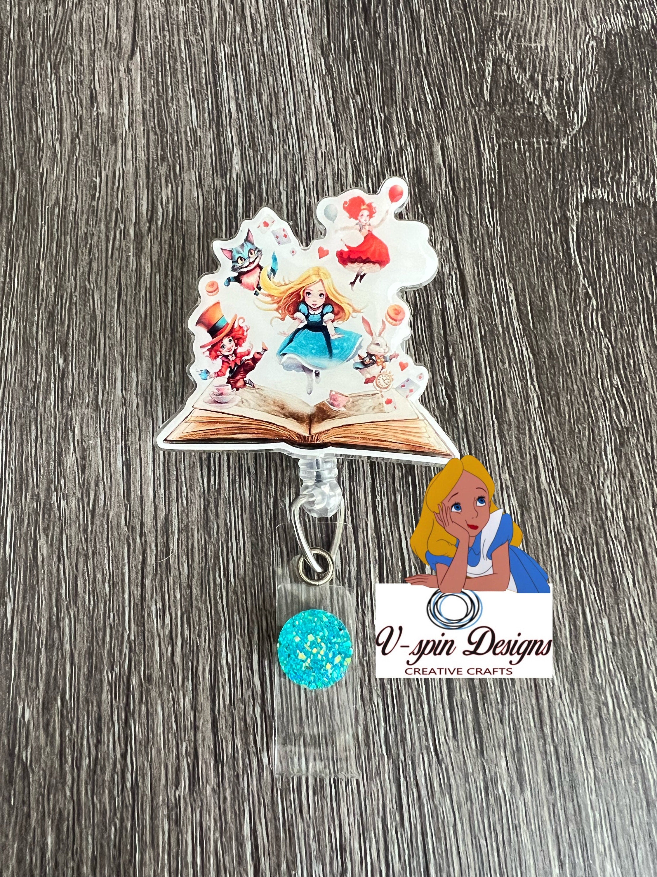 Alice Book badge reel/ID Holder/nurses/teachers/reading/book badge reels/fairytail books