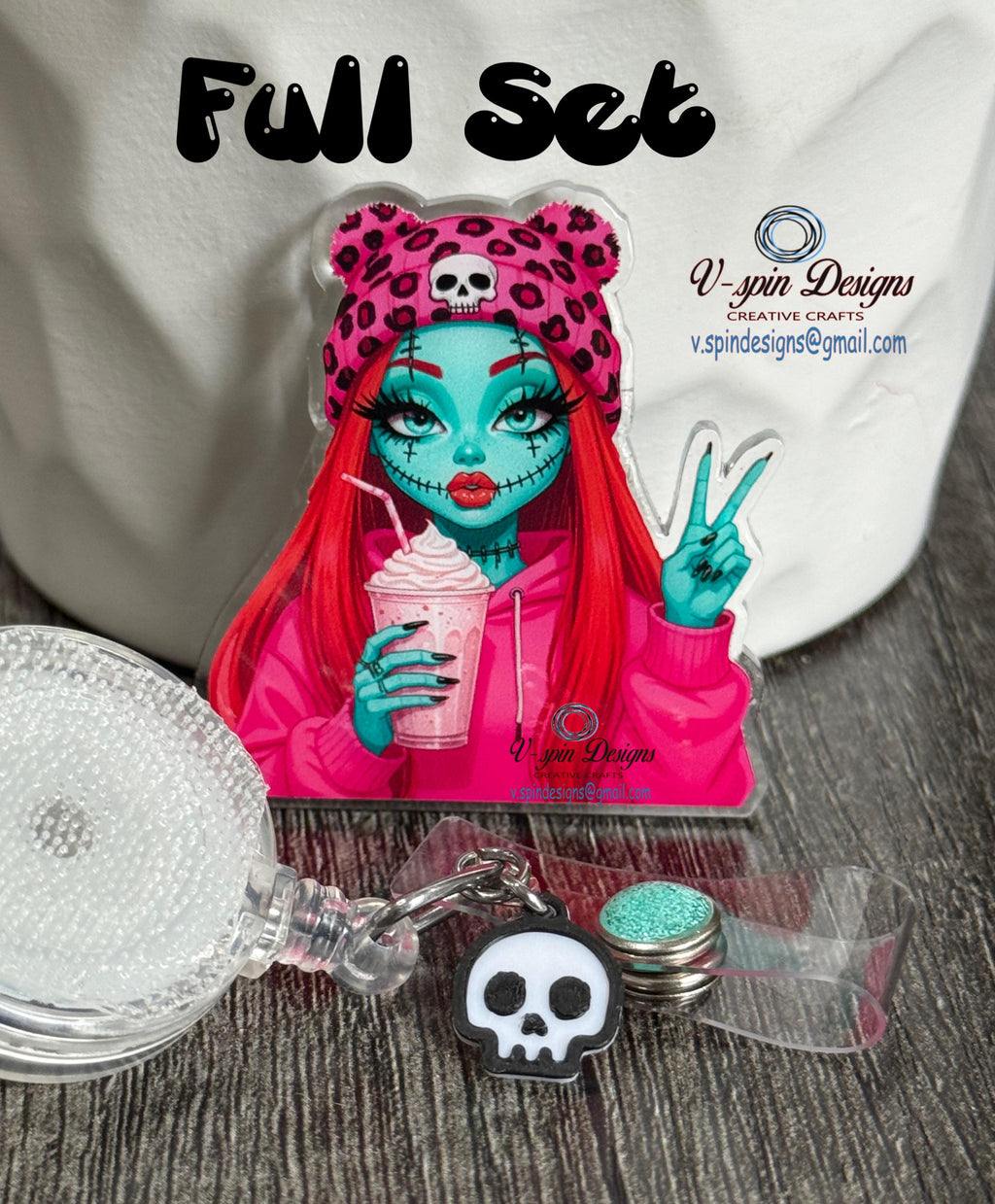 Zombie Girl Badge Reel | Cute Halloween Retractable Acrylic ID Holder