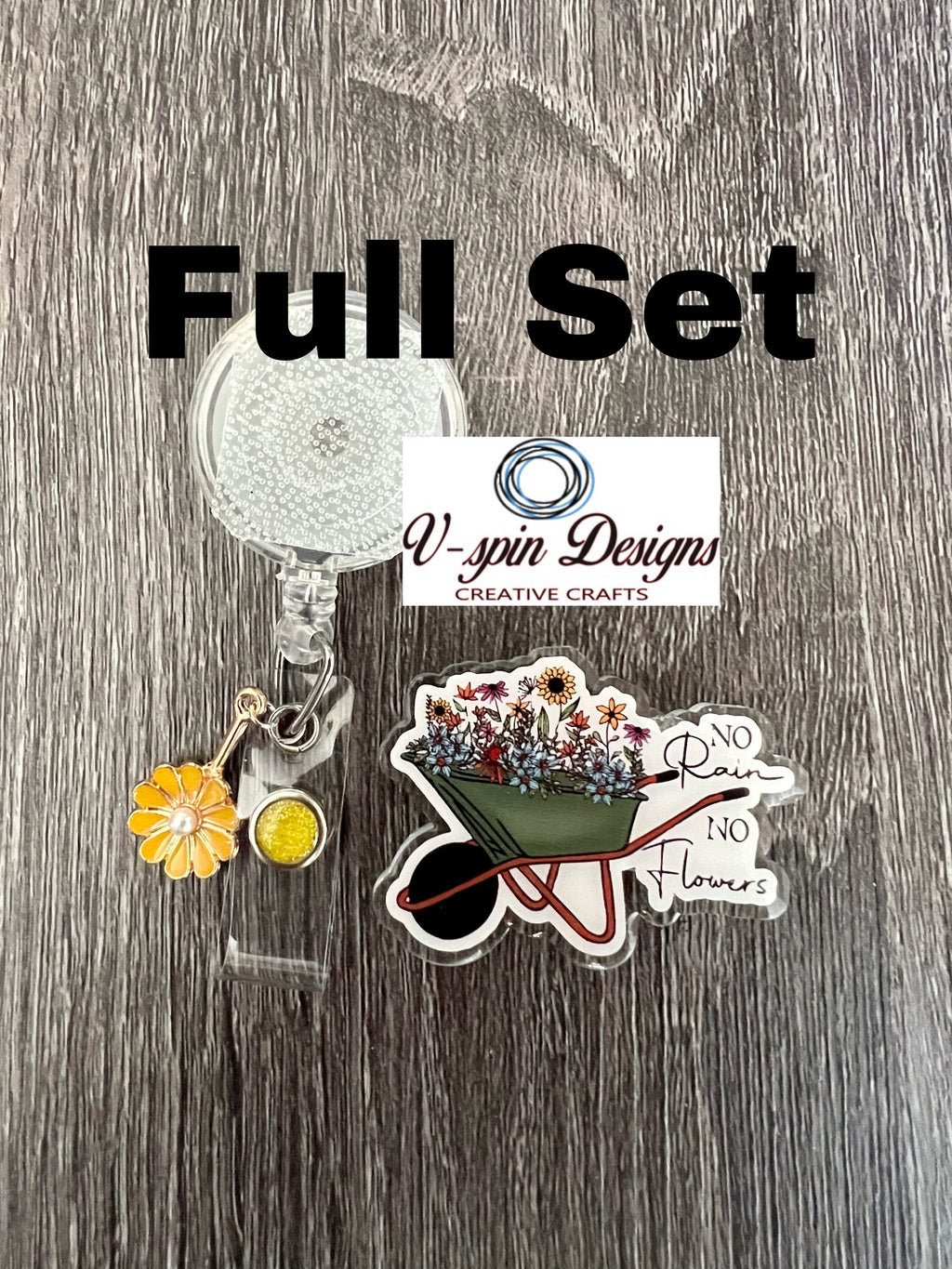 "No Rain No Flowers" Inspirational Badge Reel: Acrylic ID Holder