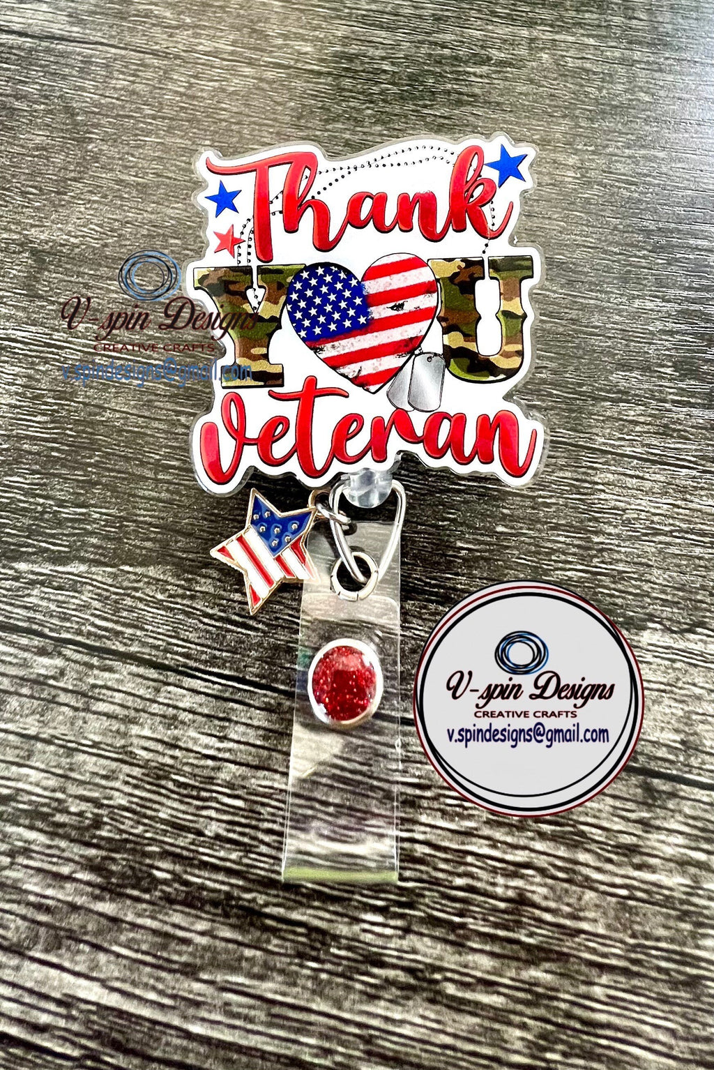 "Thank You Veteran" Badge Reel | Patriotic Retractable Acrylic ID Holder