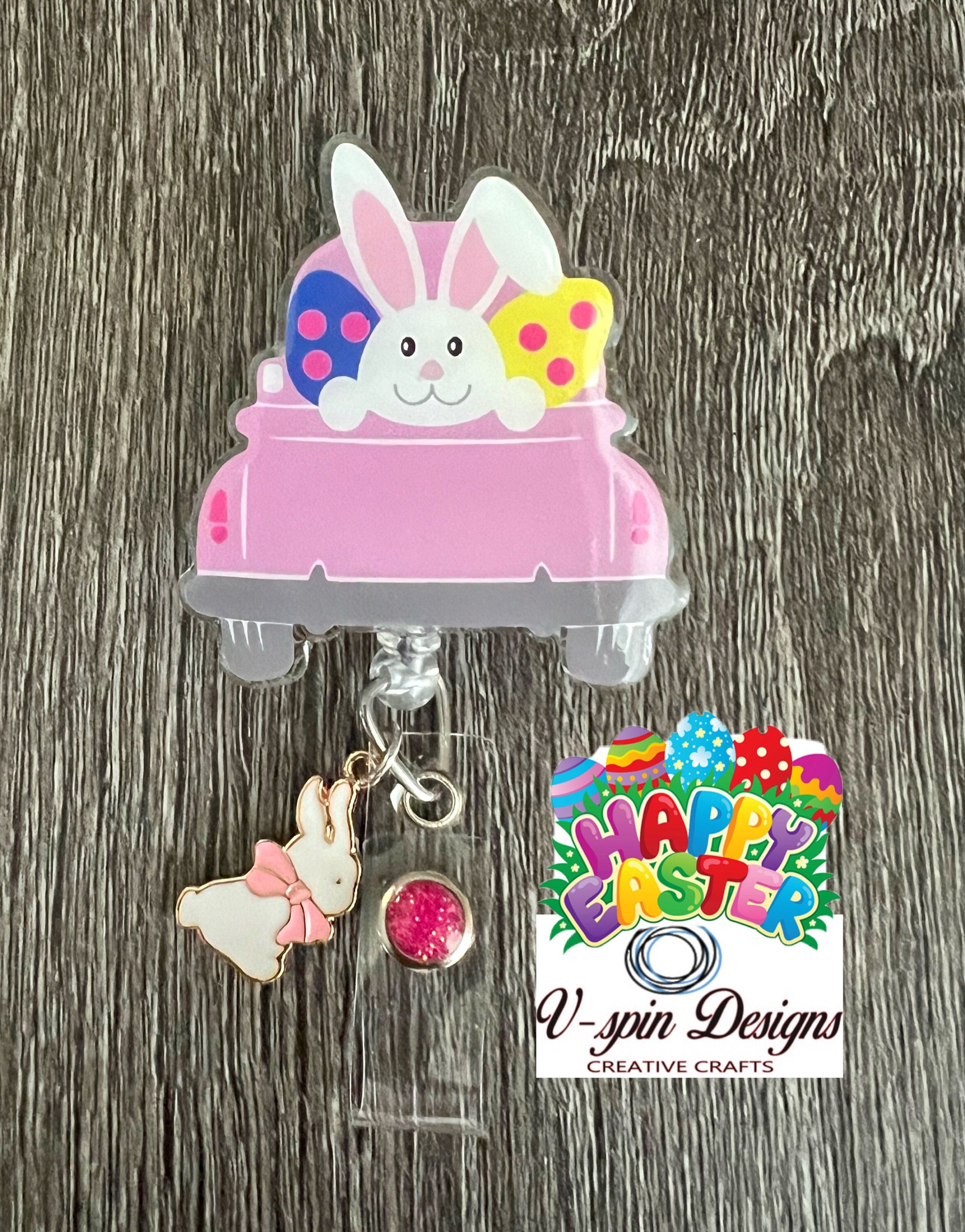 Easter Bunny Truck Badge Reel | Spring Retractable Acrylic ID Holder