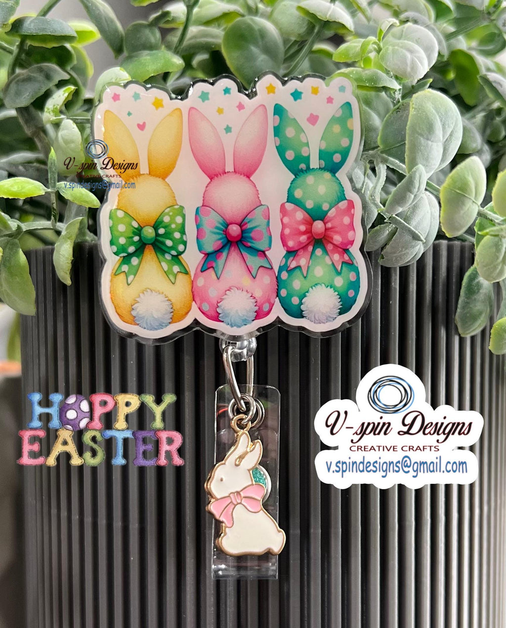 Easter Bunnies Badge Reel | Pastel Retractable Acrylic ID Holder
