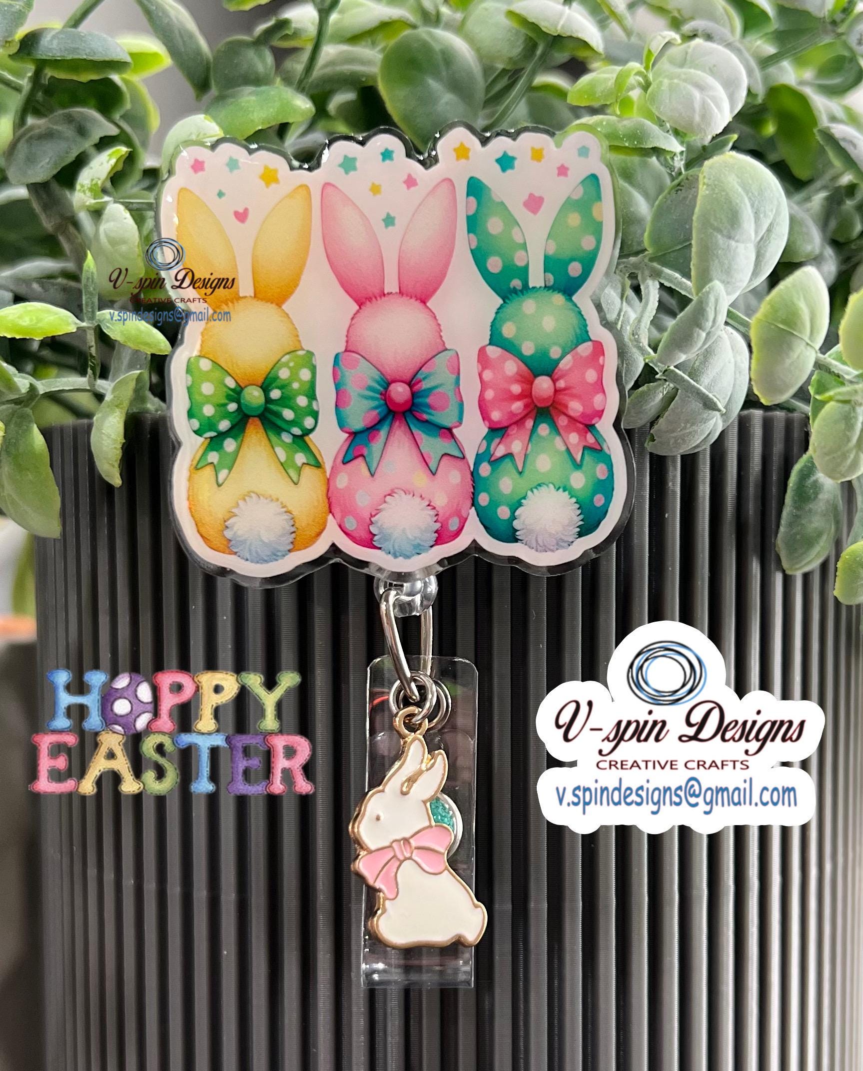 Easter Bunnies Badge Reel | Pastel Retractable Acrylic ID Holder