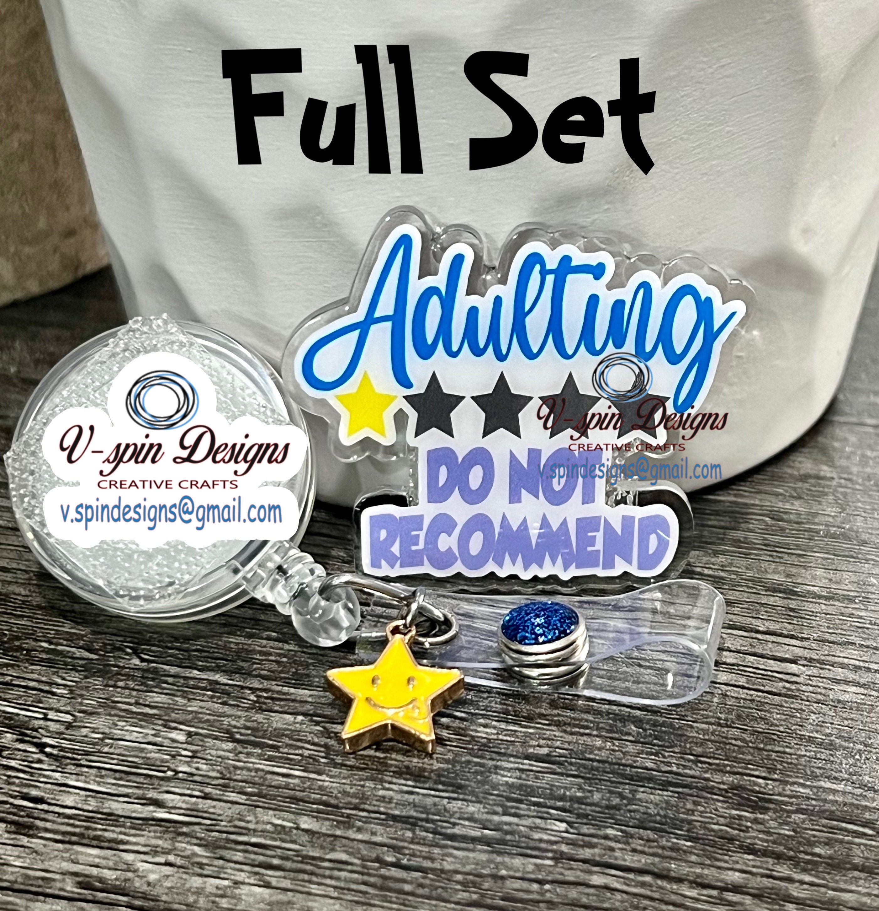 Funny Acrylic "Adulting Do Not Recommend" Badge reel/ID Holder card holder/nurse/teachers/fun/silly badge reels