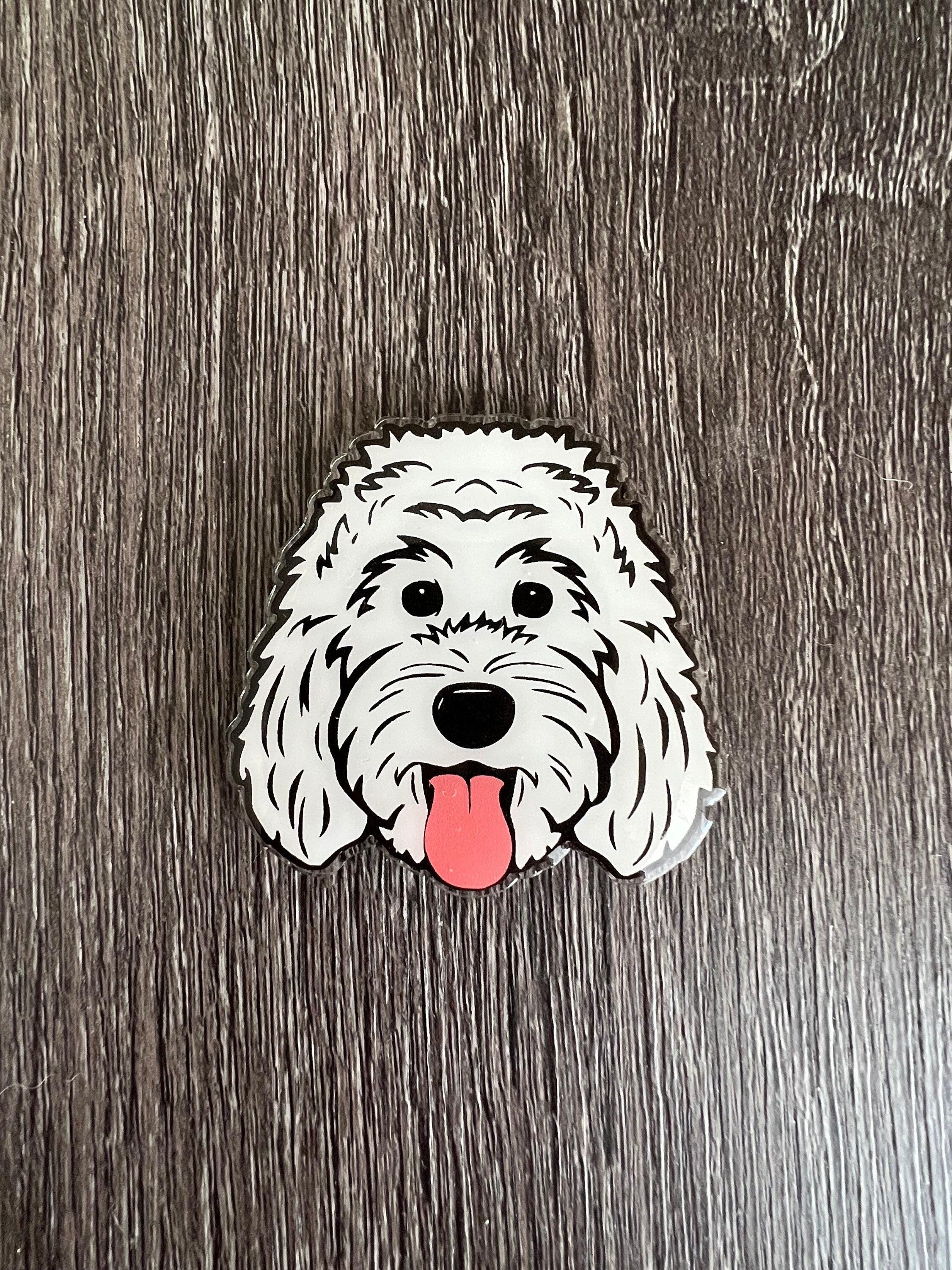White Doodle Dog Badge Reel | Retractable Acrylic ID Holder