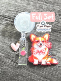 Corgi Valentine's Day Badge Reel | Pink Glitter Retractable Acrylic ID Holder