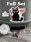 "What?" Black Cat Badge Reel | Funny Retractable Acrylic ID Holder