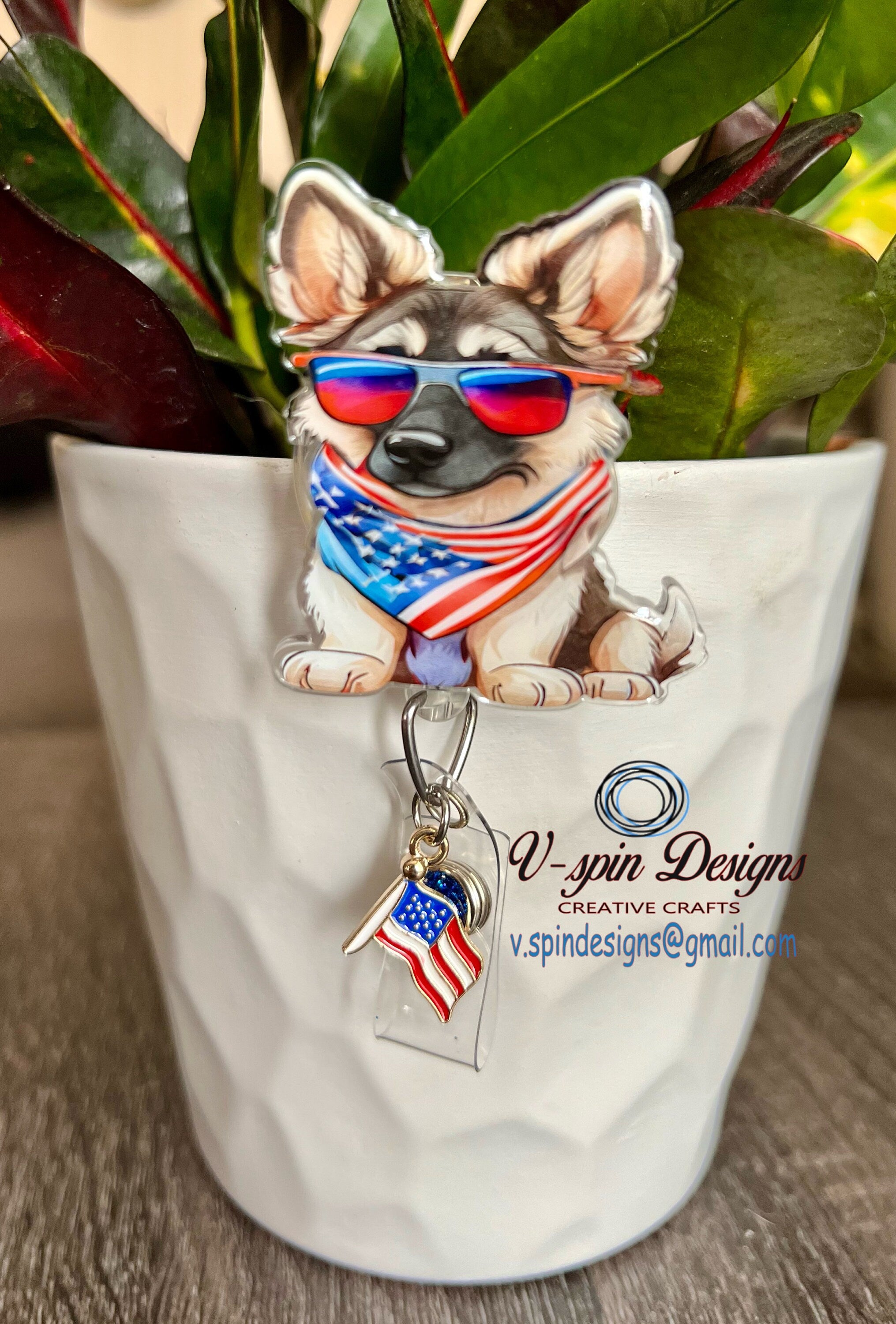 Patriotic German Shepherd Badge Reel | 4th of July Retractable ID Holder