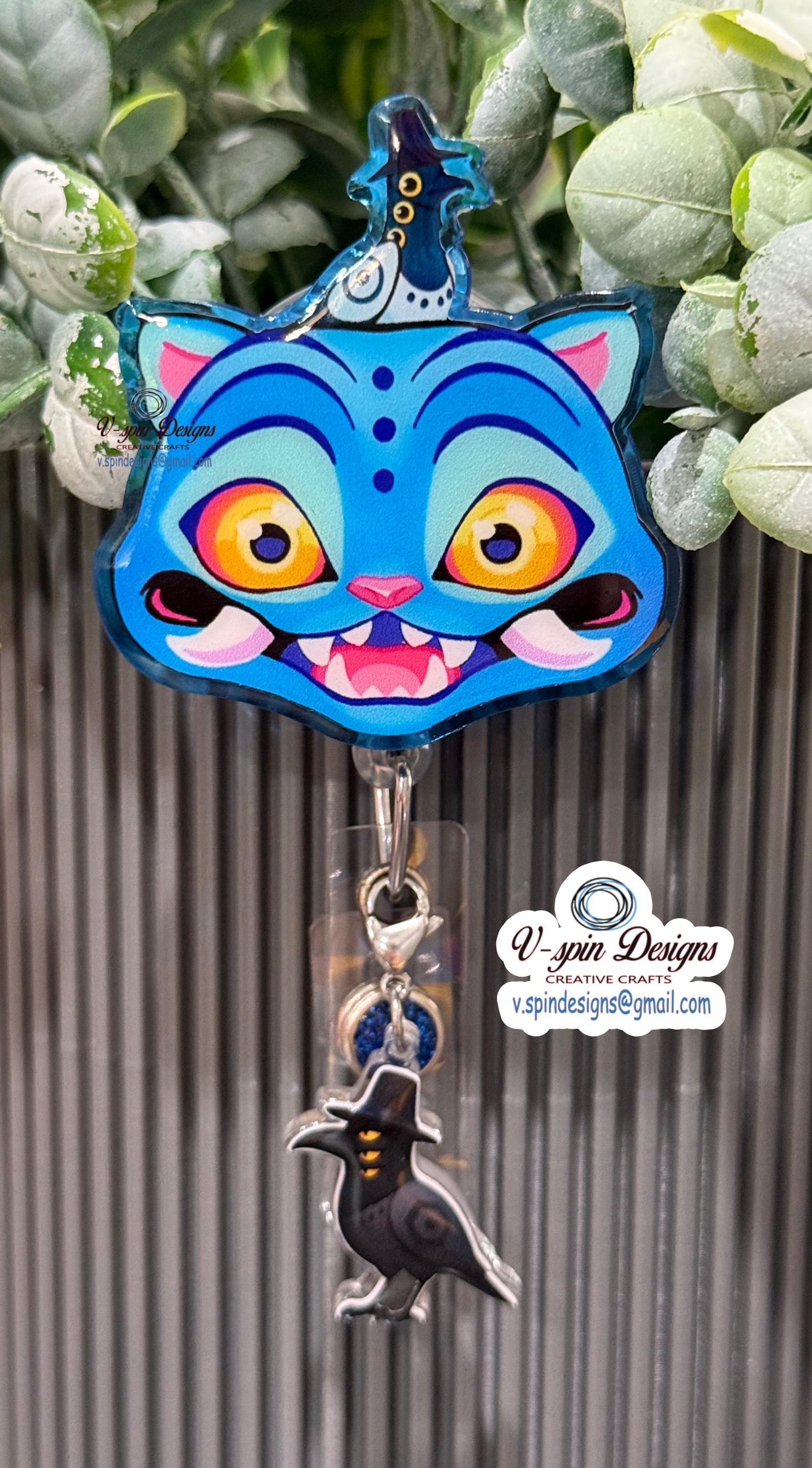 Cute & Creepy Blue Tiger Badge Reel | Retractable Acrylic ID Holder