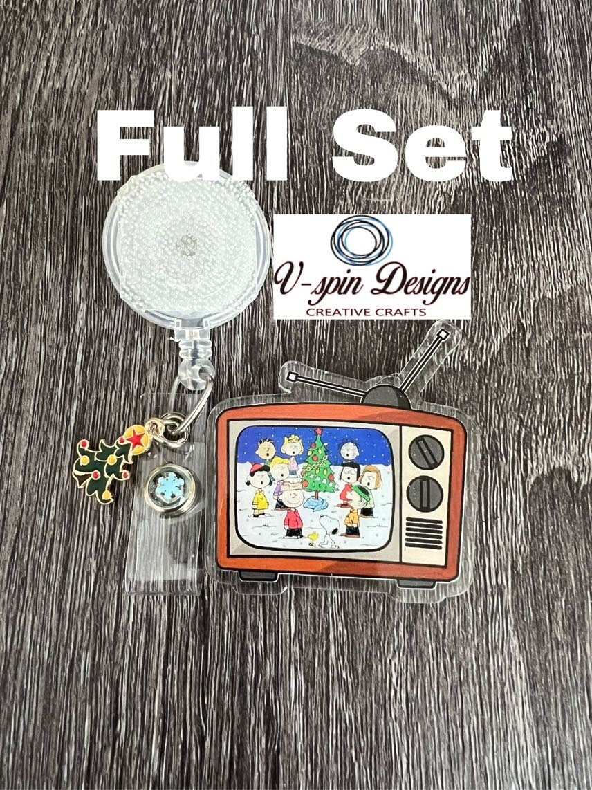 Retro TV Christmas Movie Classics Badge Reel | Holiday Retractable Acrylic ID Holder