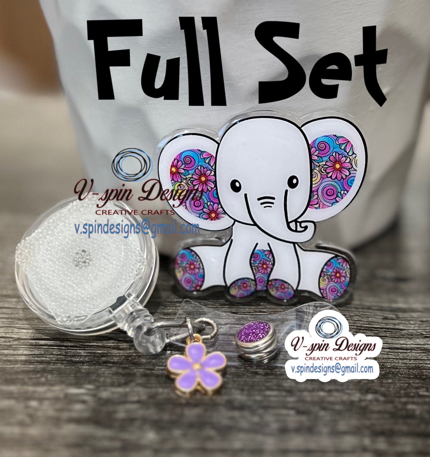 Baby Elephant Retro flowers badge reel: pediatrics, labor and delivery, nurse badge reels