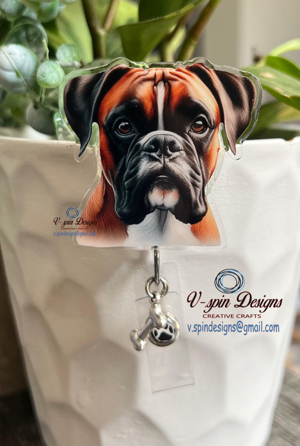 Boxer Dog Badge Reel | Retractable Acrylic ID Holder for Dog Lovers