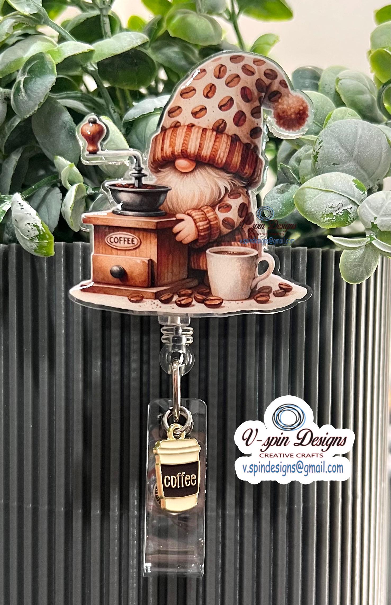 Coffee Gnome Badge Reel: Cute Retractable ID Holder for Coffee Lovers