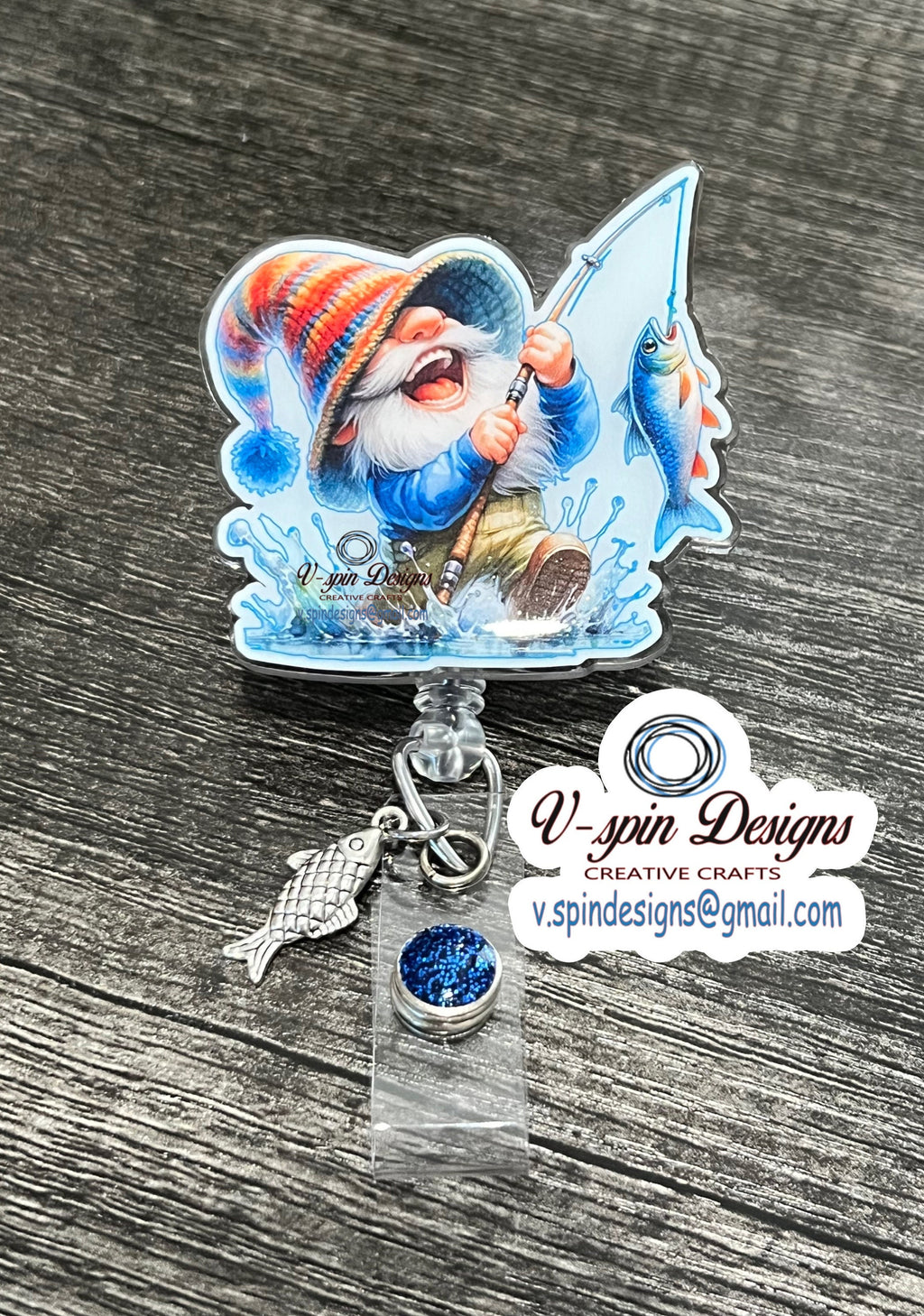 Fishing Gnome badge reel/ID Holder/nurses/teachers/bass/fishing/outdoor badge reels
