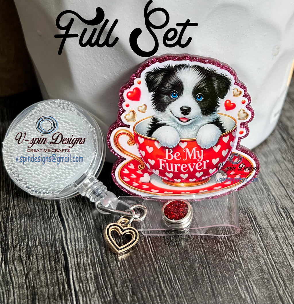 Border Collie Cup badge reel/ID Holder/card holder/teachers/nurses/dog badge reels