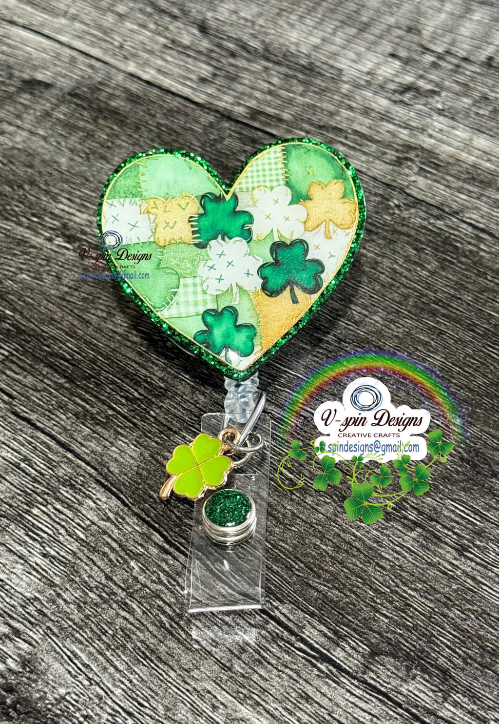 Vintage patchwork St. Patrick’s day heart Badge Reel