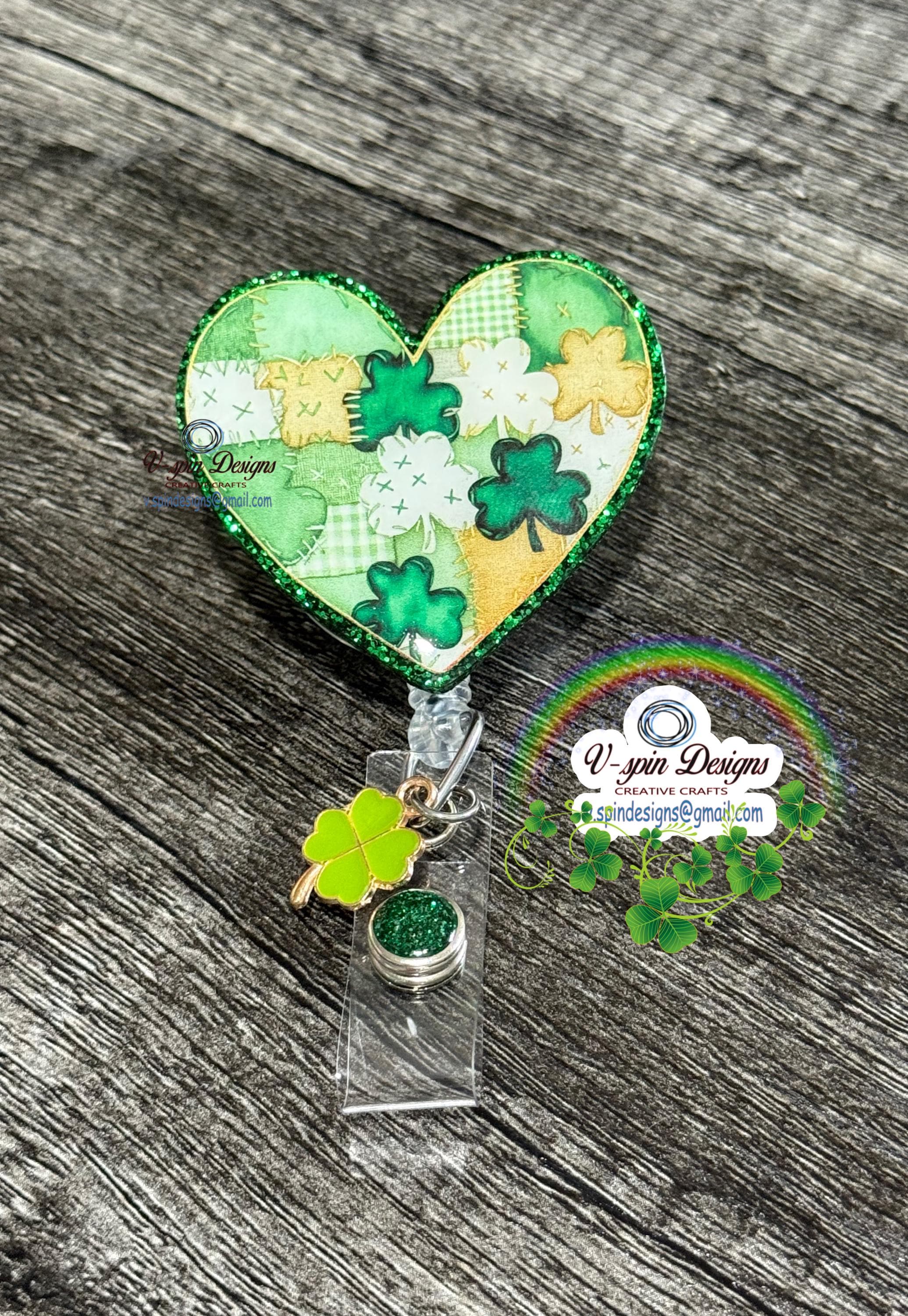 Vintage patchwork St. Patrick’s day heart Badge Reel