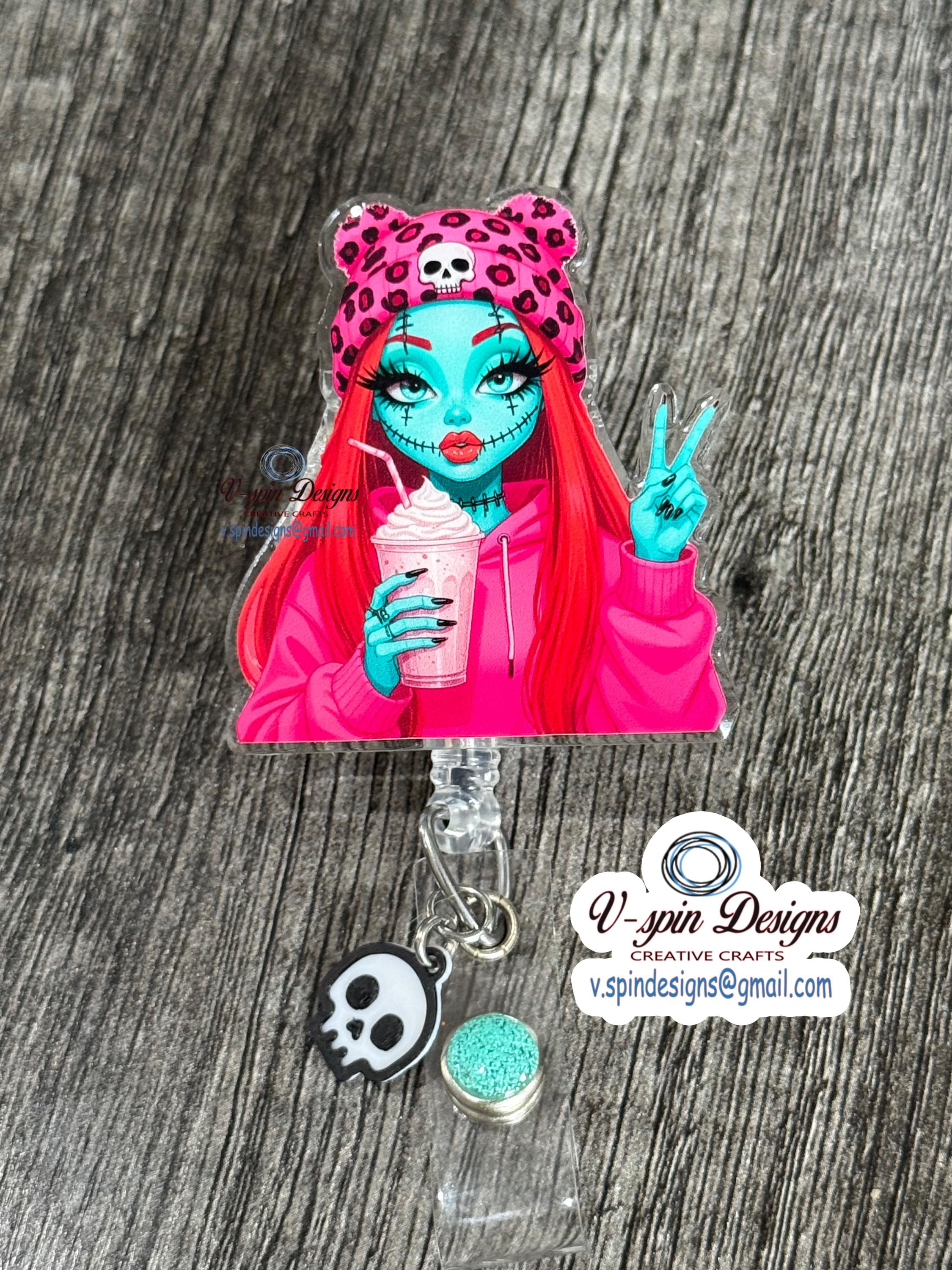 Zombie Girl Badge Reel | Cute Halloween Retractable Acrylic ID Holder