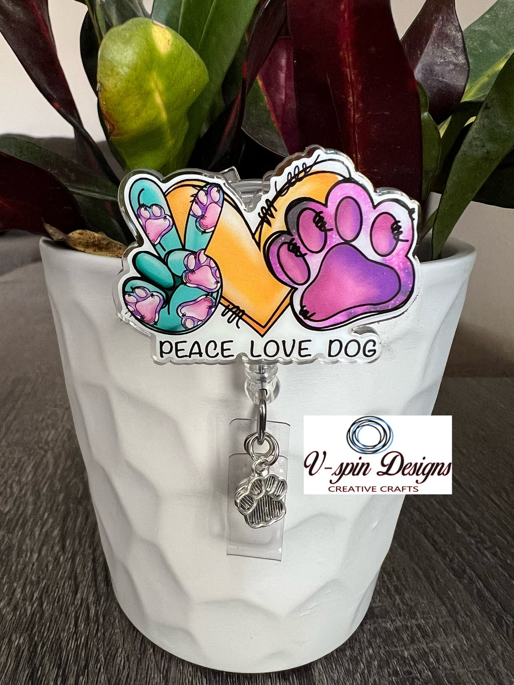 Peace Love Dog Badge Reel | Retractable Acrylic ID Holder