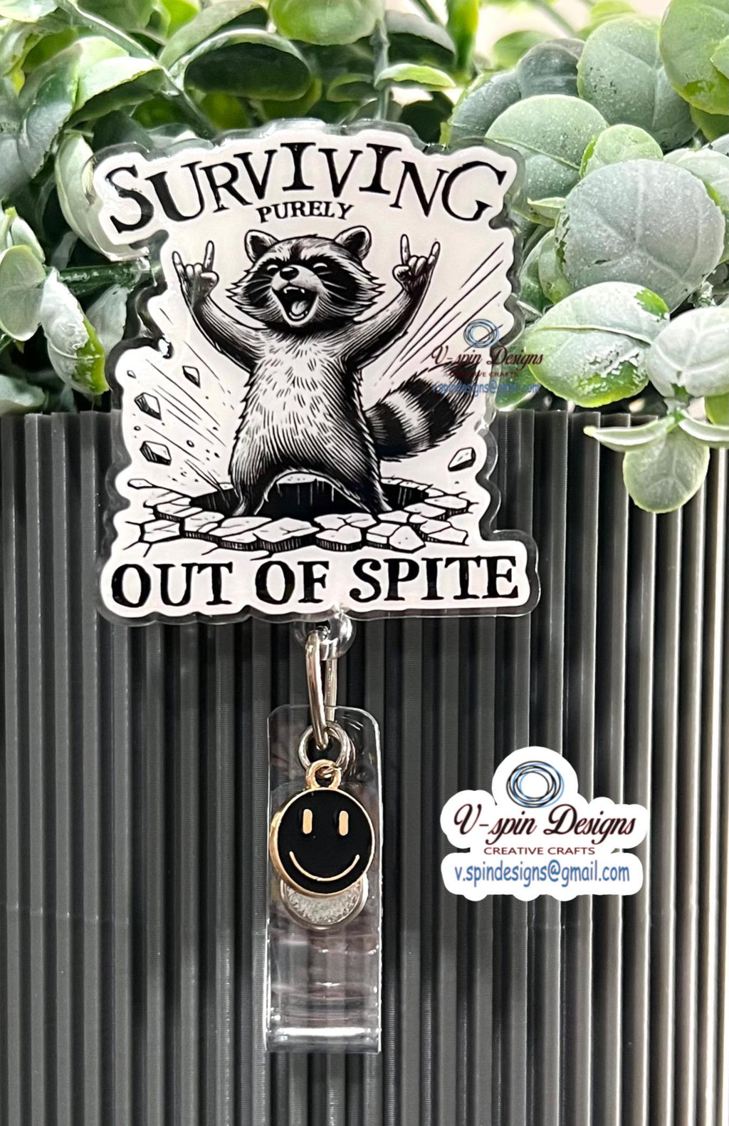 Funny Raccoon Badge Reel: Surviving Out of Spite, ID Holder