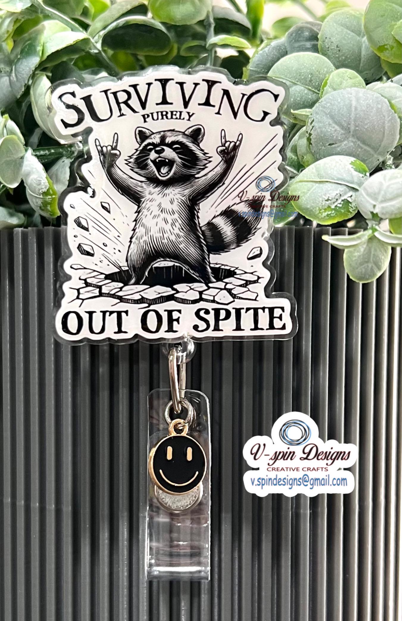 Funny Raccoon Badge Reel: Surviving Out of Spite, ID Holder