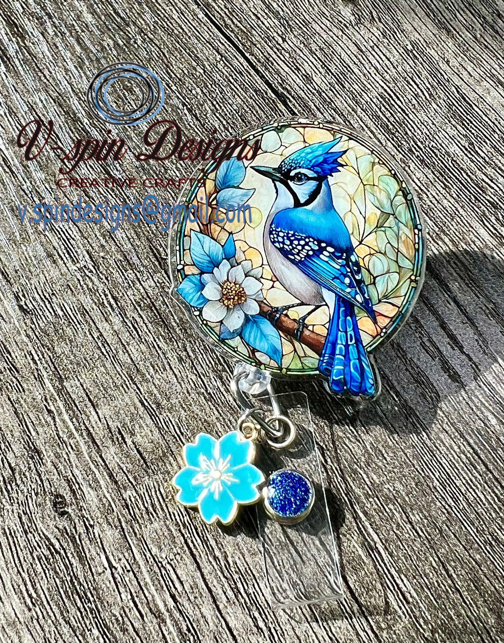 Blue Jay badge reel/ID holder/nurse/card holder/teachers/bird badge reels