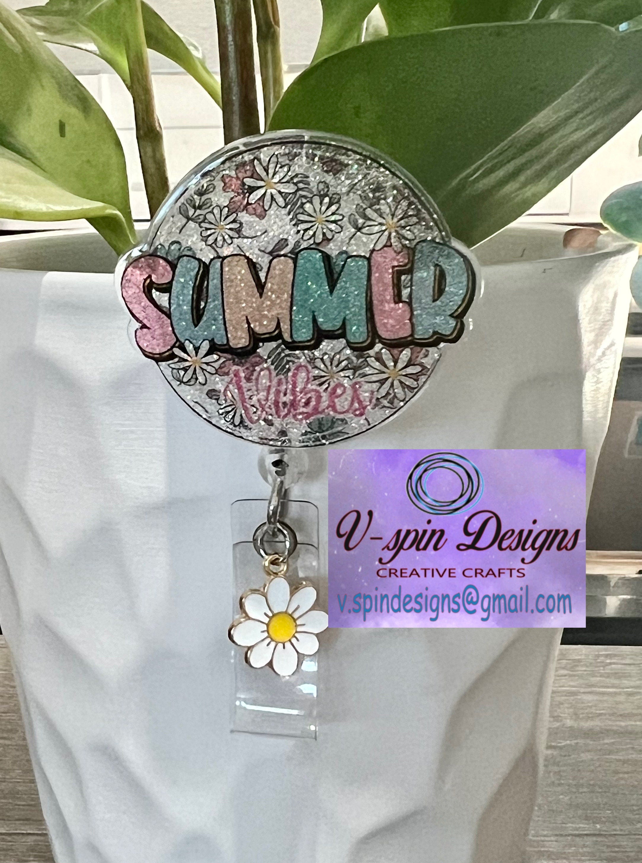 Summer Vibes glitter badge reel/ID Holder/nurses/teachers/summer badge reels