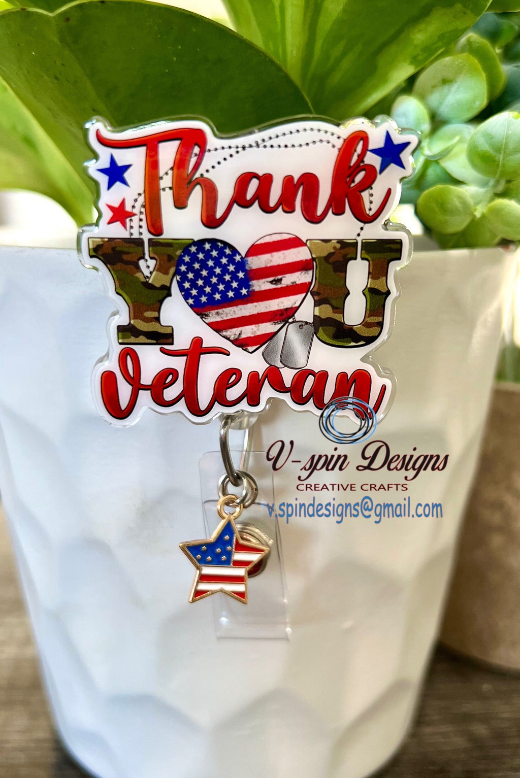 "Thank You Veteran" Badge Reel | Patriotic Retractable Acrylic ID Holder