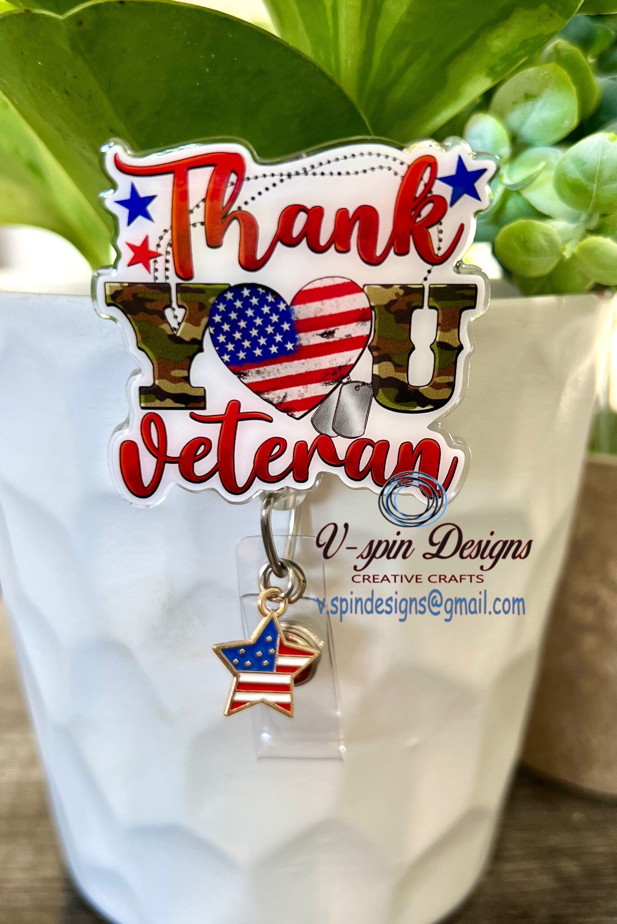 "Thank You Veteran" Badge Reel | Patriotic Retractable Acrylic ID Holder