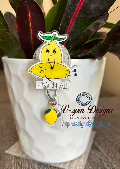 "Lemon Aid" Funny Badge Reel | Retractable Acrylic ID Holder