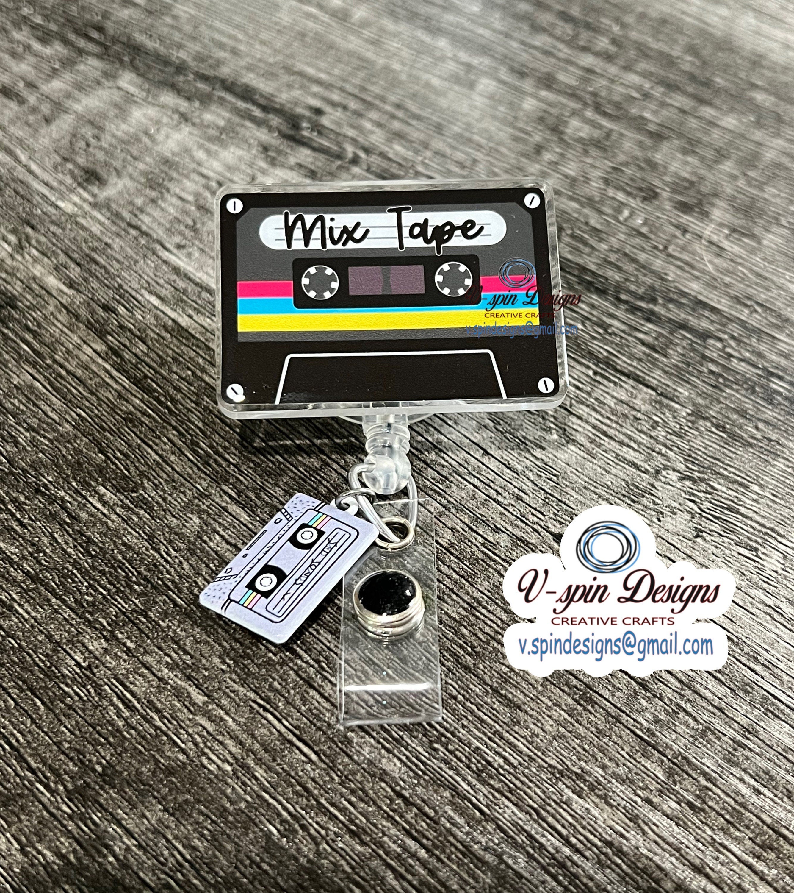 Retro Mix Tape Cassette Badge Reel | Retractable Acrylic ID Holder