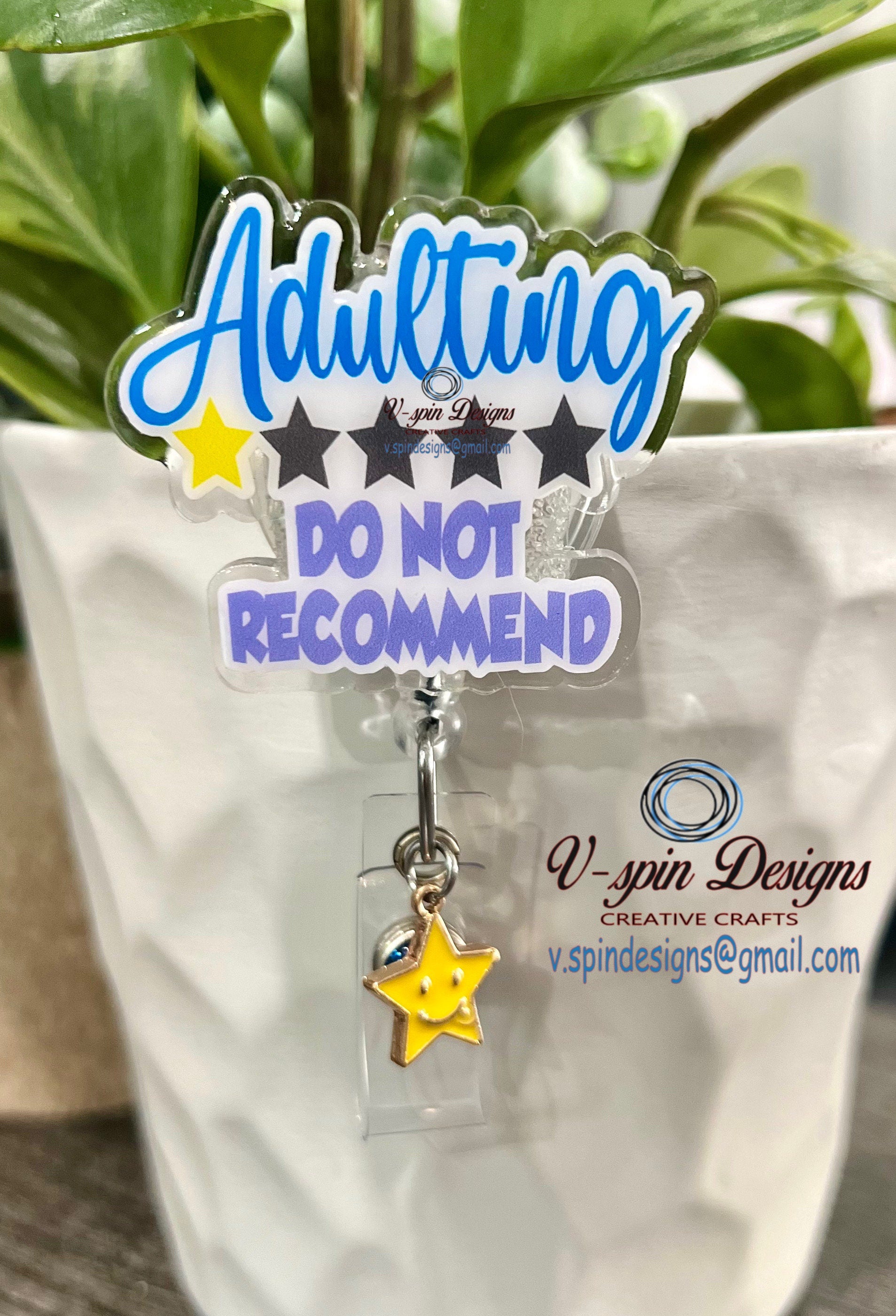 Funny Acrylic "Adulting Do Not Recommend" Badge reel/ID Holder card holder/nurse/teachers/fun/silly badge reels