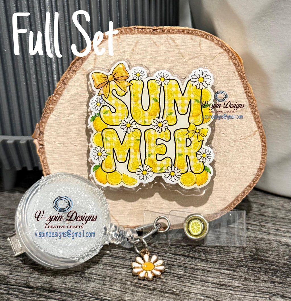 Summer Lemon & Daisies Badge Reel | Retractable Acrylic ID Holder