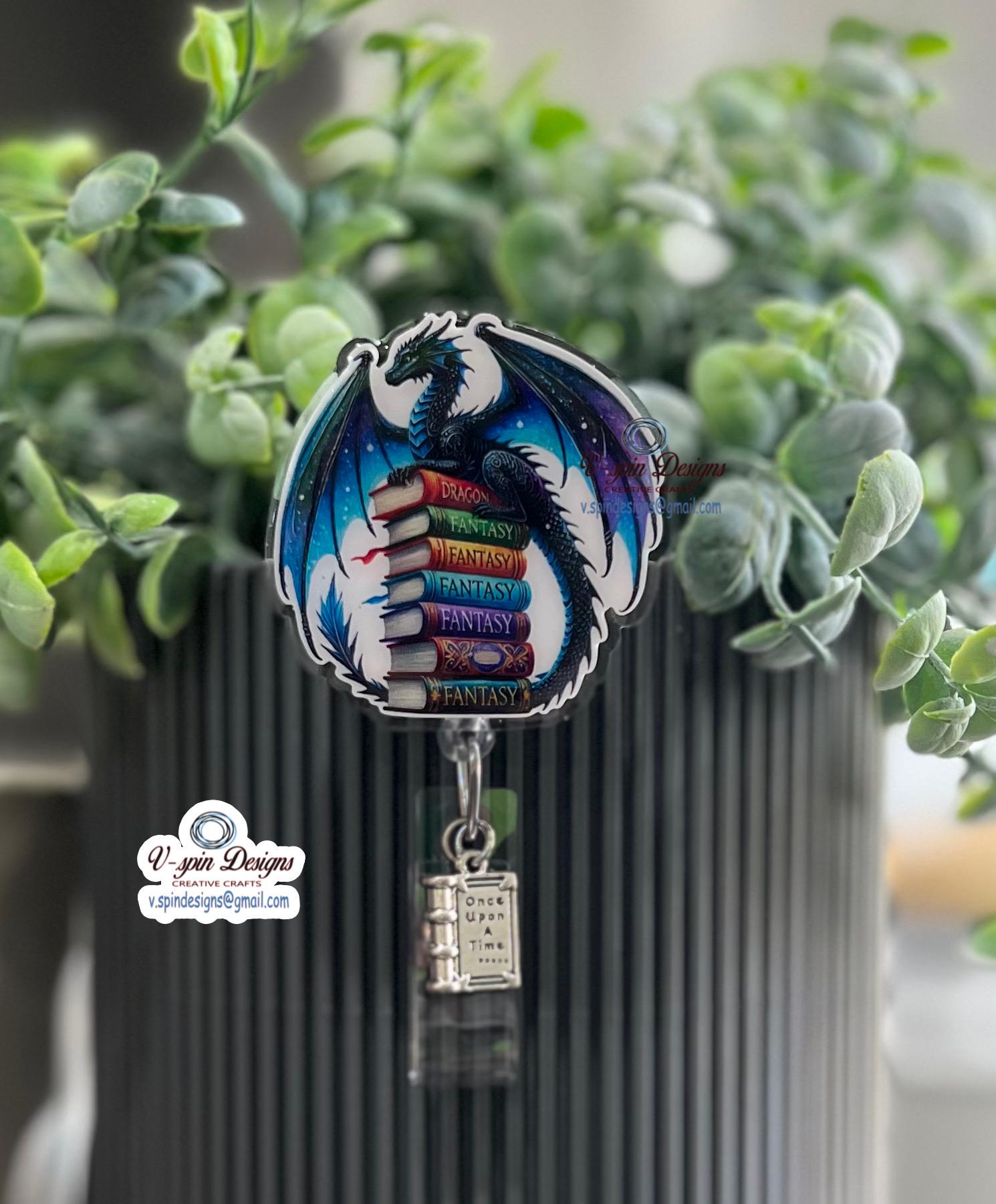 Fantasy Dragon Book badge reels/ID Holder/nurses/teachers/Book lovers/dragons