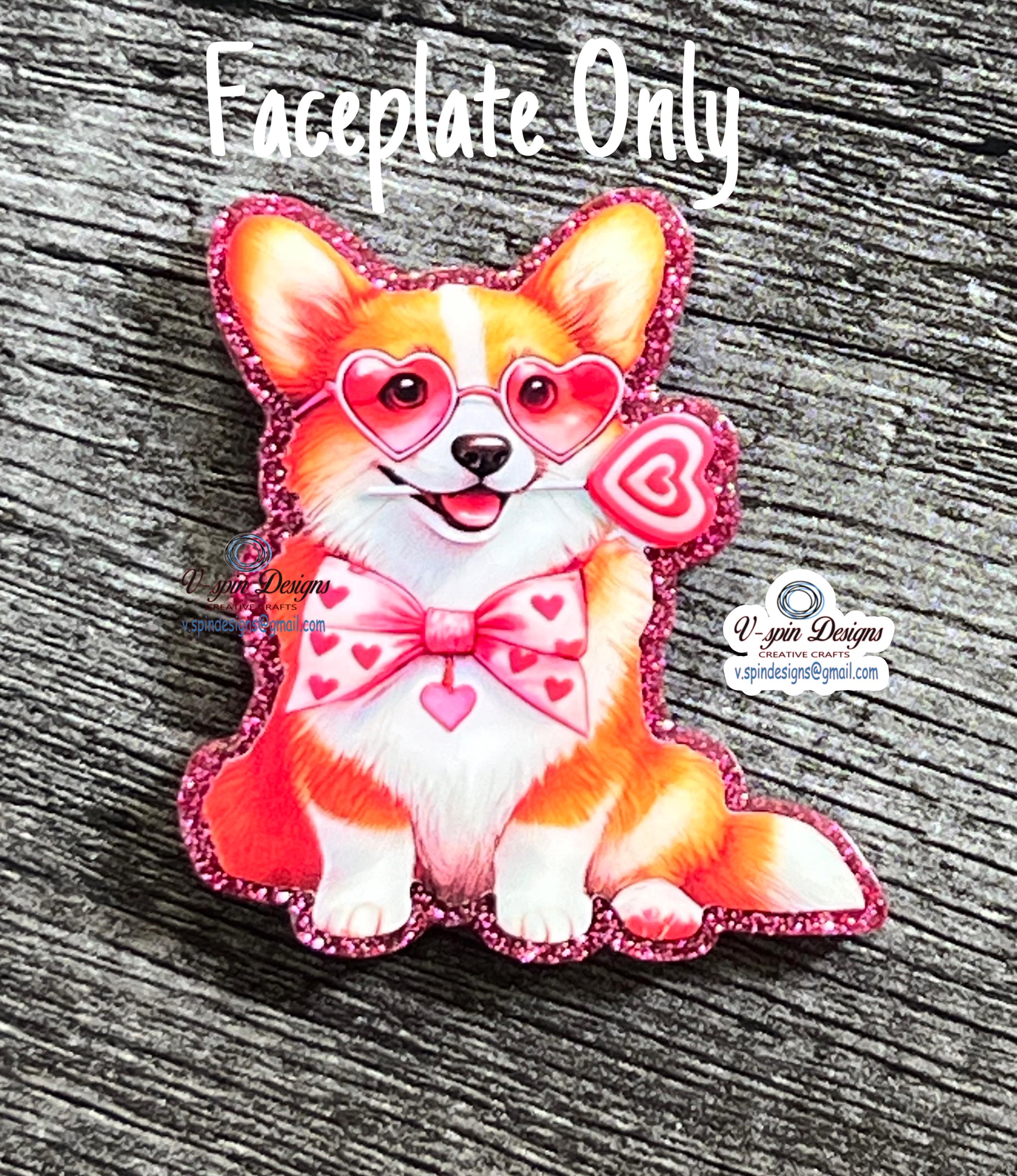 Corgi Valentine's Day Badge Reel | Pink Glitter Retractable Acrylic ID Holder