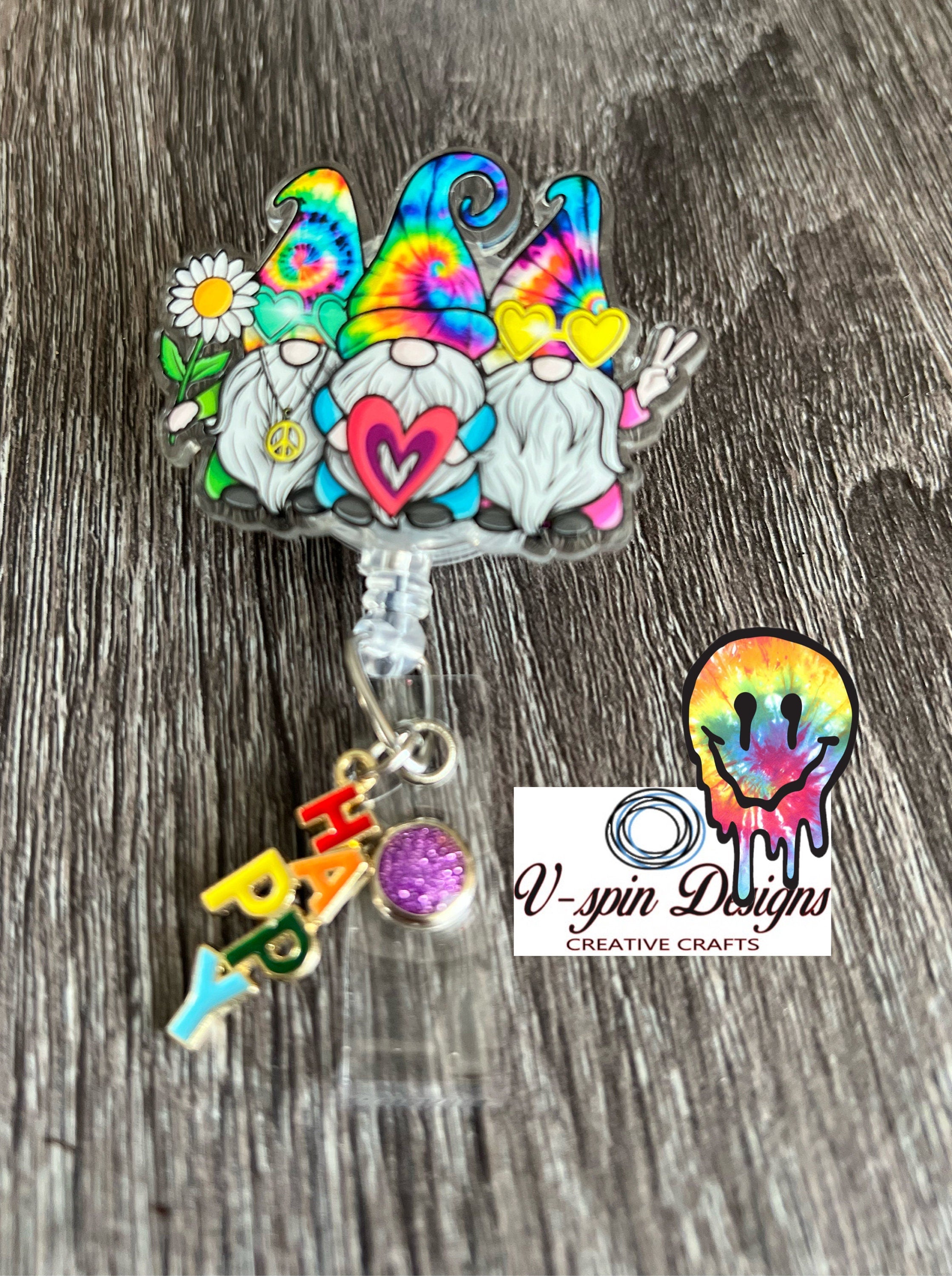 3 Hippie Gnomies retractable badge reel/ID holder/nurse/card holder/teachers/students/gnomes