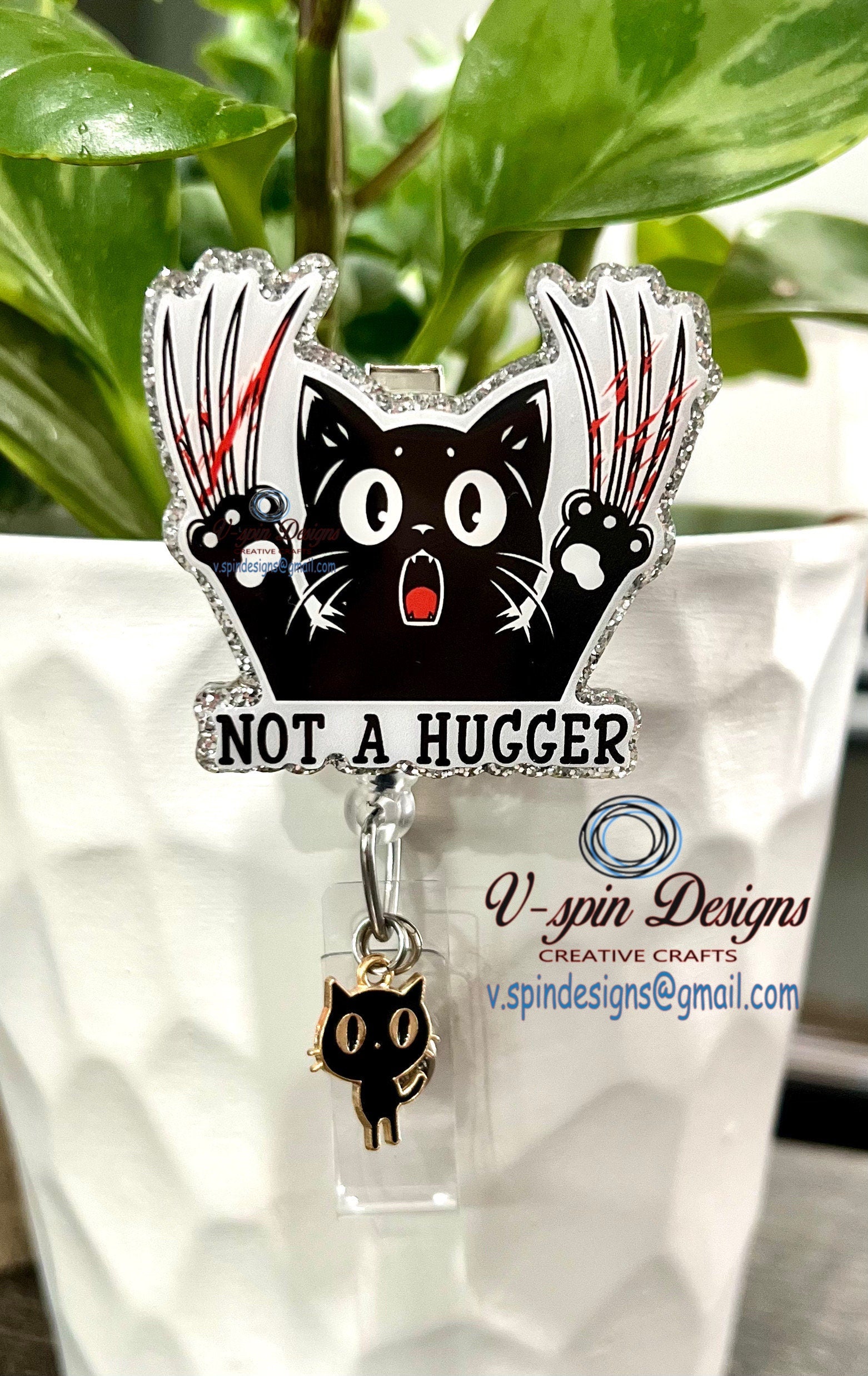 Not A Hugger Badge reel/ID Holder card holder/nurse badge reels/funny cat badge reels