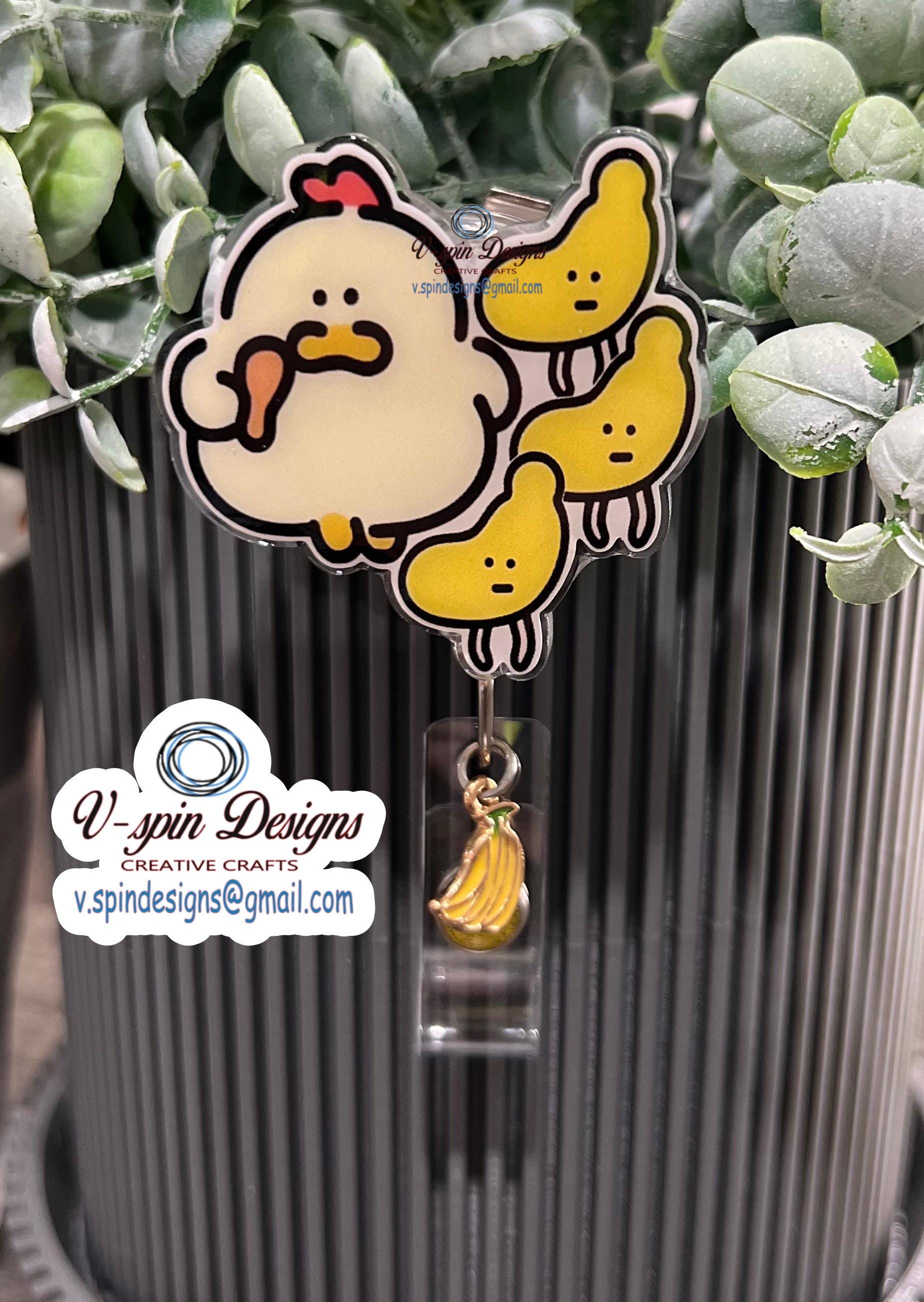 Funny Chicken Banana Badge Reel: Novelty ID Holder