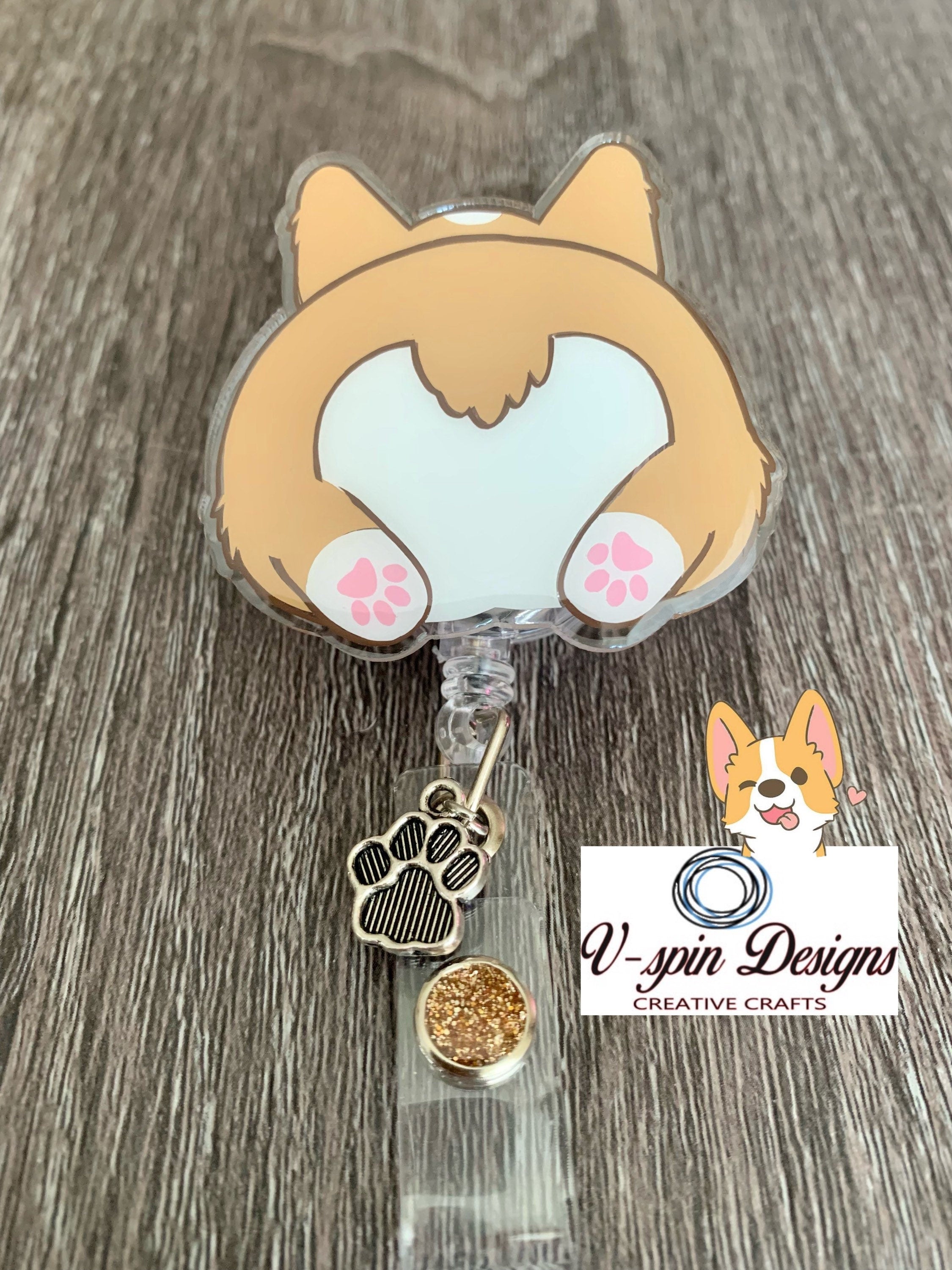 Corgi Butt Badge Reel | Retractable Acrylic ID Holder for Dog Lovers